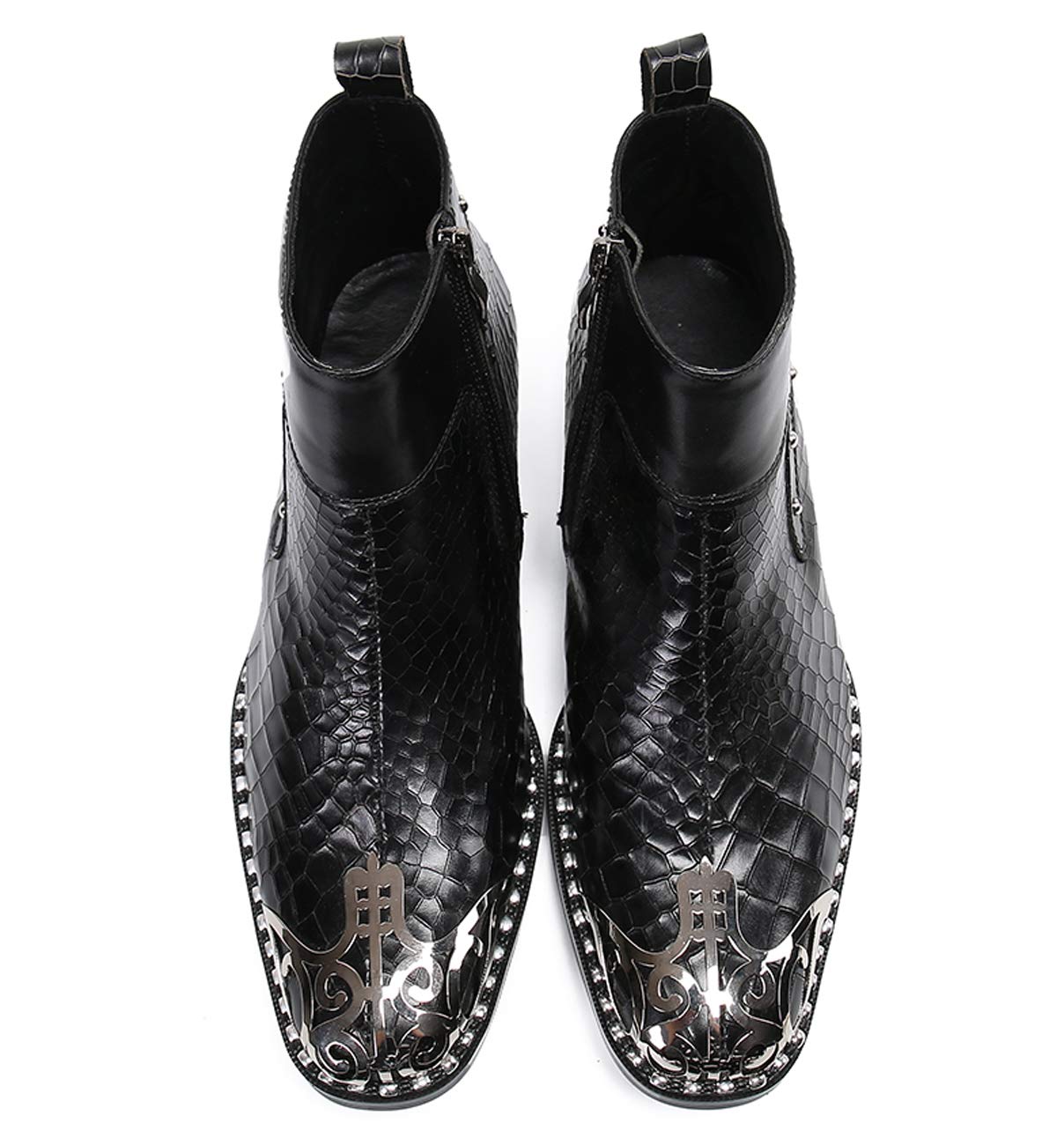 Santimon Men's Western Leather Chelsea Boots with Metal Toe & Zipper - Stylish Dress Boots for Casual & Formal Occasions