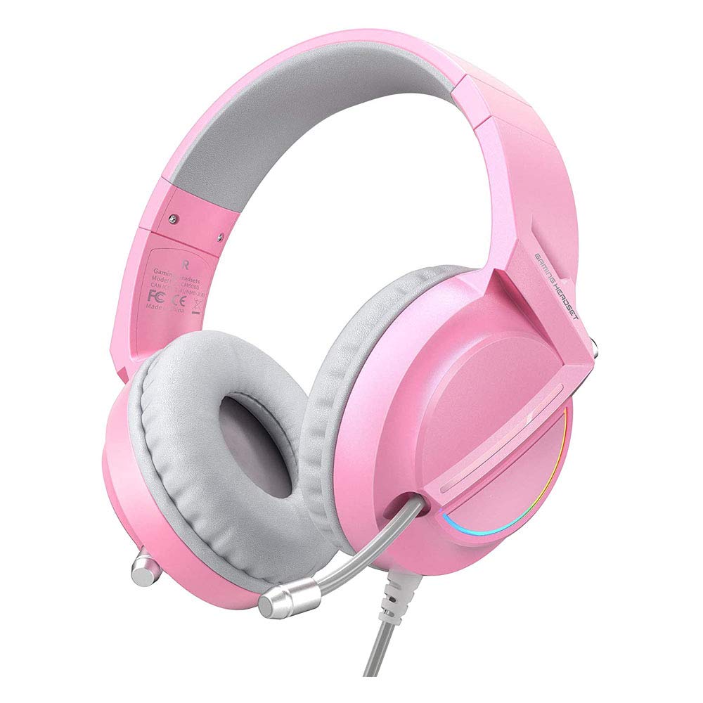 Pink Gaming Headset CM6000 with Crystal Noise-Canceling Mic & LED Lights - 7.1 Stereo Surround Sound for PC, PS4, PS5, Xbox One, Nintendo Switch - Perfect for Competitive Gaming & Live Streaming