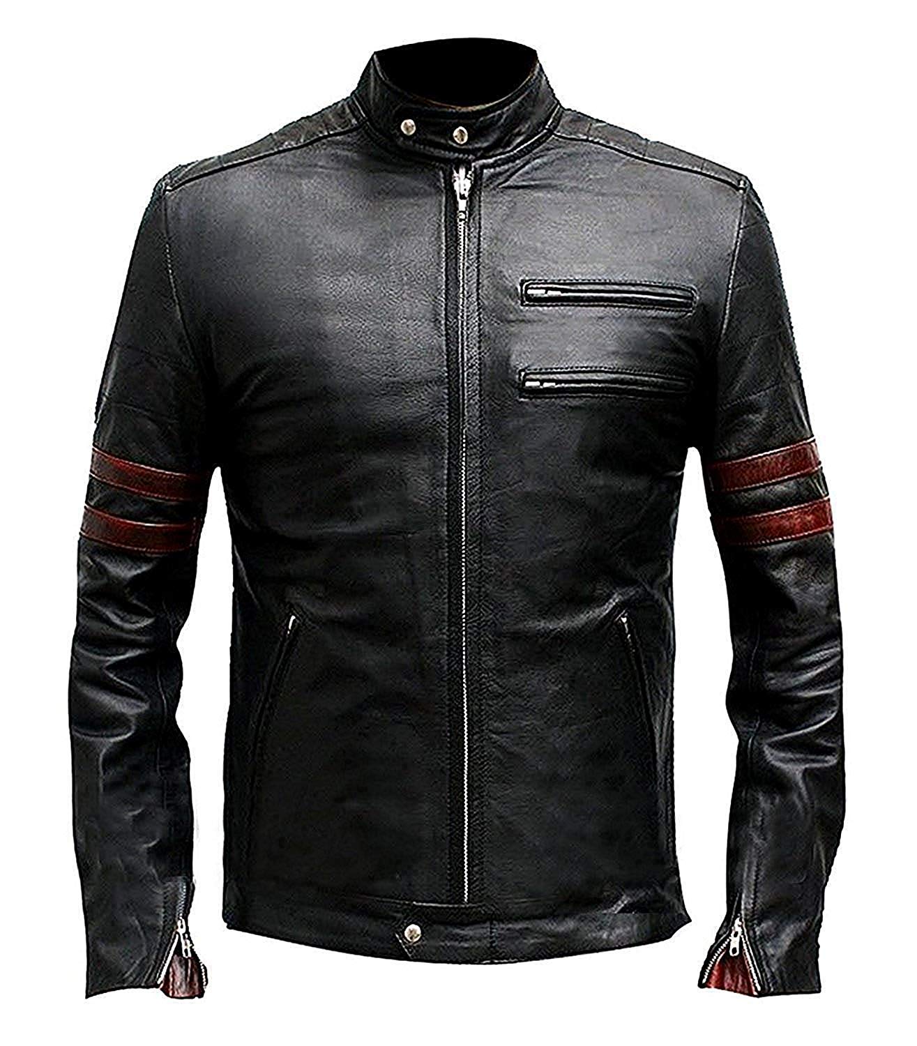 Men's Classic Fight Club Tyler Durden Brad Pitt Retro Style Black Genuine Leather Jacket | Vintage Biker Jacket for Men | Perfect for Motorcycle Riding, Cosplay & Casual Outfits