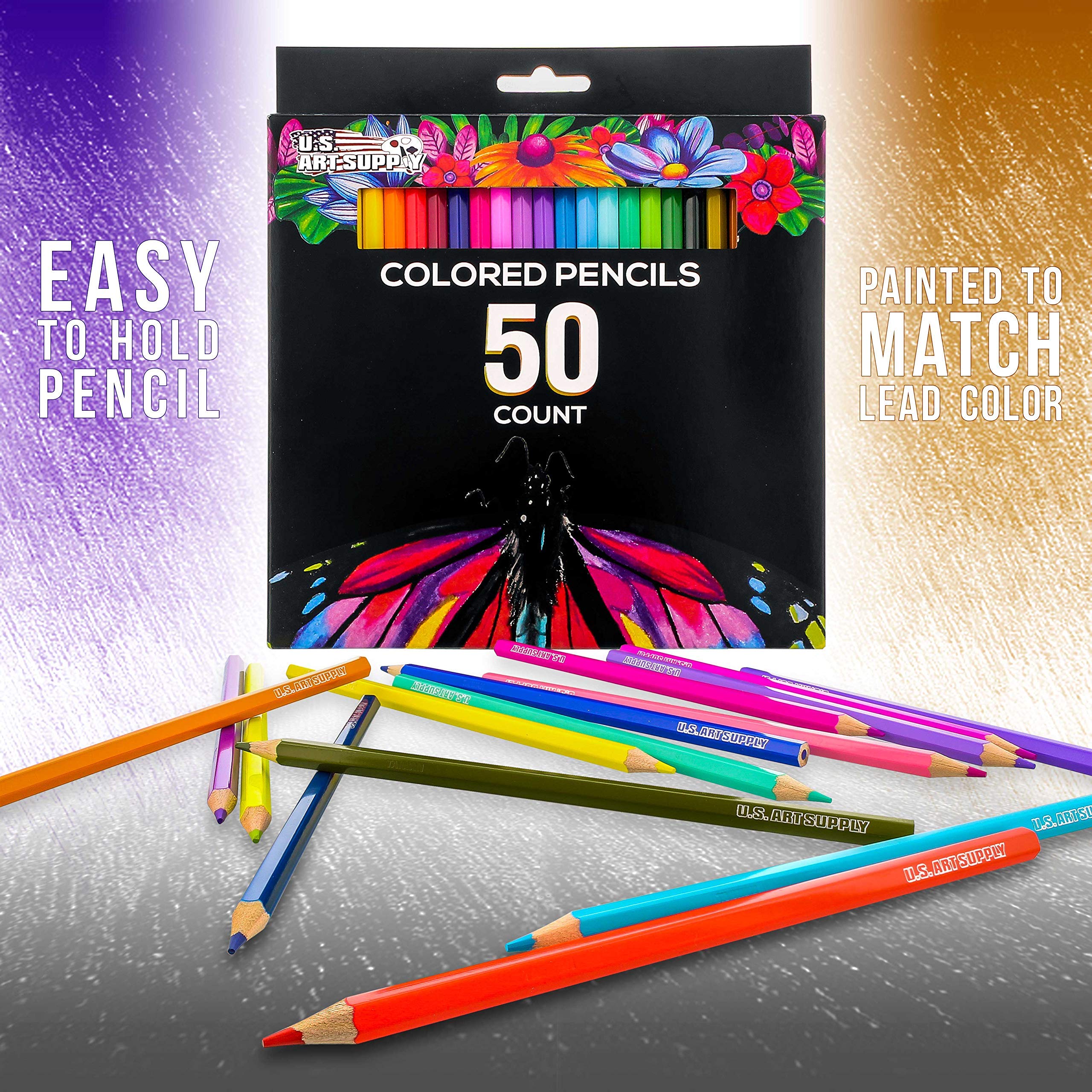 US Art Supply 50-Piece Artist Grade Colored Pencils with 2 Premium Sketch Pads (11