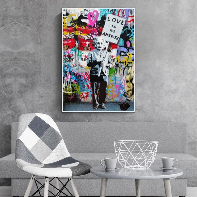 Banksy Love is the Answer Canvas Wall Art Print - Street Art Home Decor for Living Room, Bedroom & Office