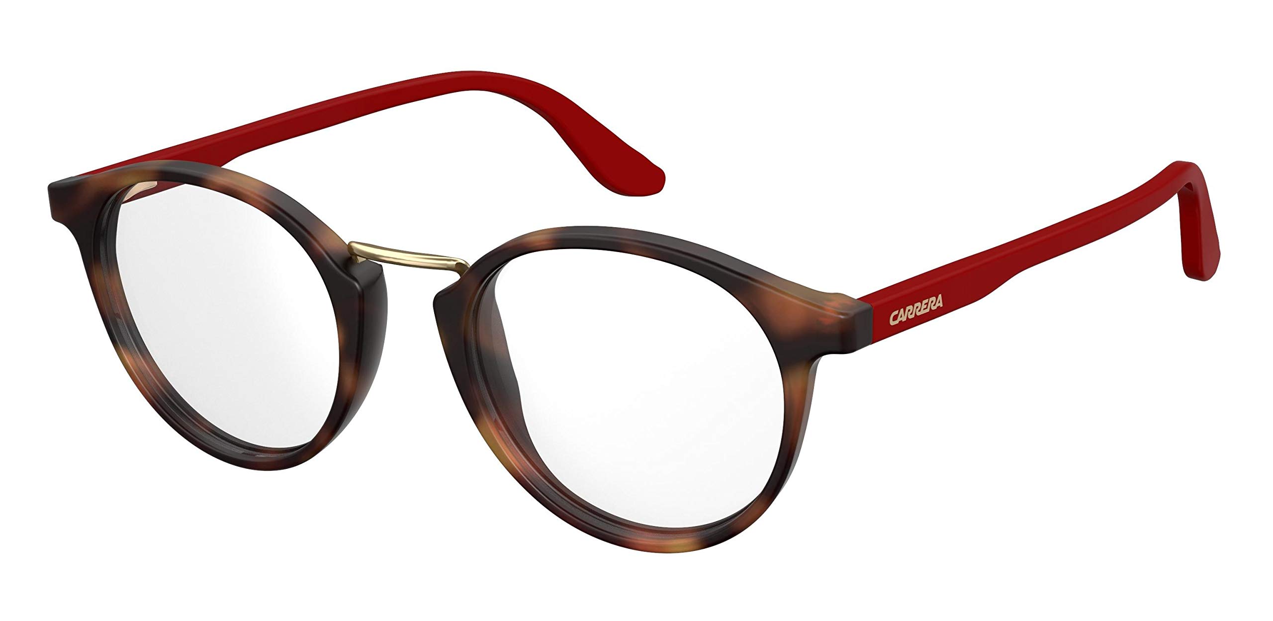 Carrera CA6645/V Round Prescription Eyeglass Frames for Men - Tortoise Shell with Red & Gold Accents - 47mm - Classic Retro Style for Work, Reading & Everyday Wear
