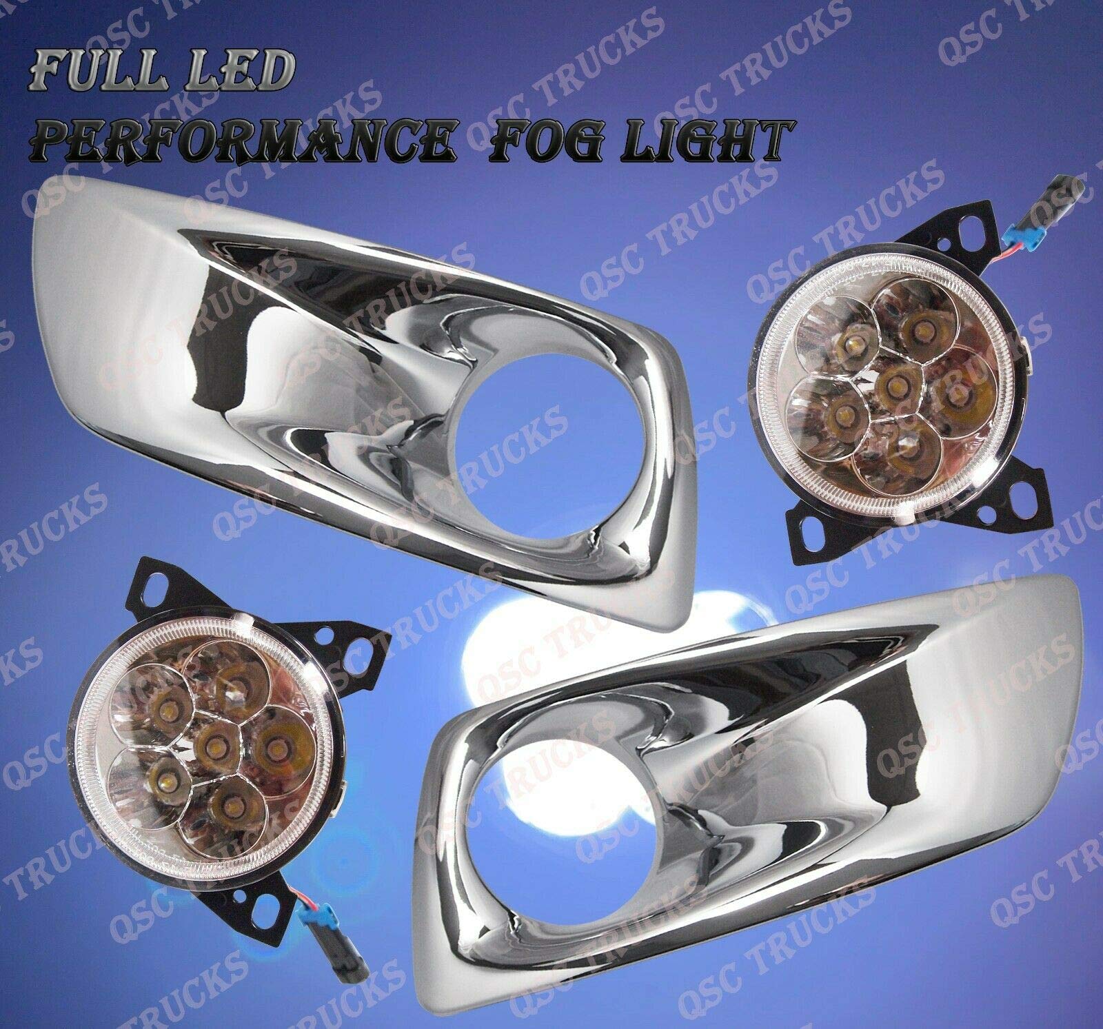 QSC Truck Parts Full LED Fog Lights Lamps - Left & Right Pair with Chrome Bezel for Kenworth T660 | Durable & Bright Off-Road Lighting | Perfect for Night Driving, Foggy Conditions & Heavy-Duty Trucks