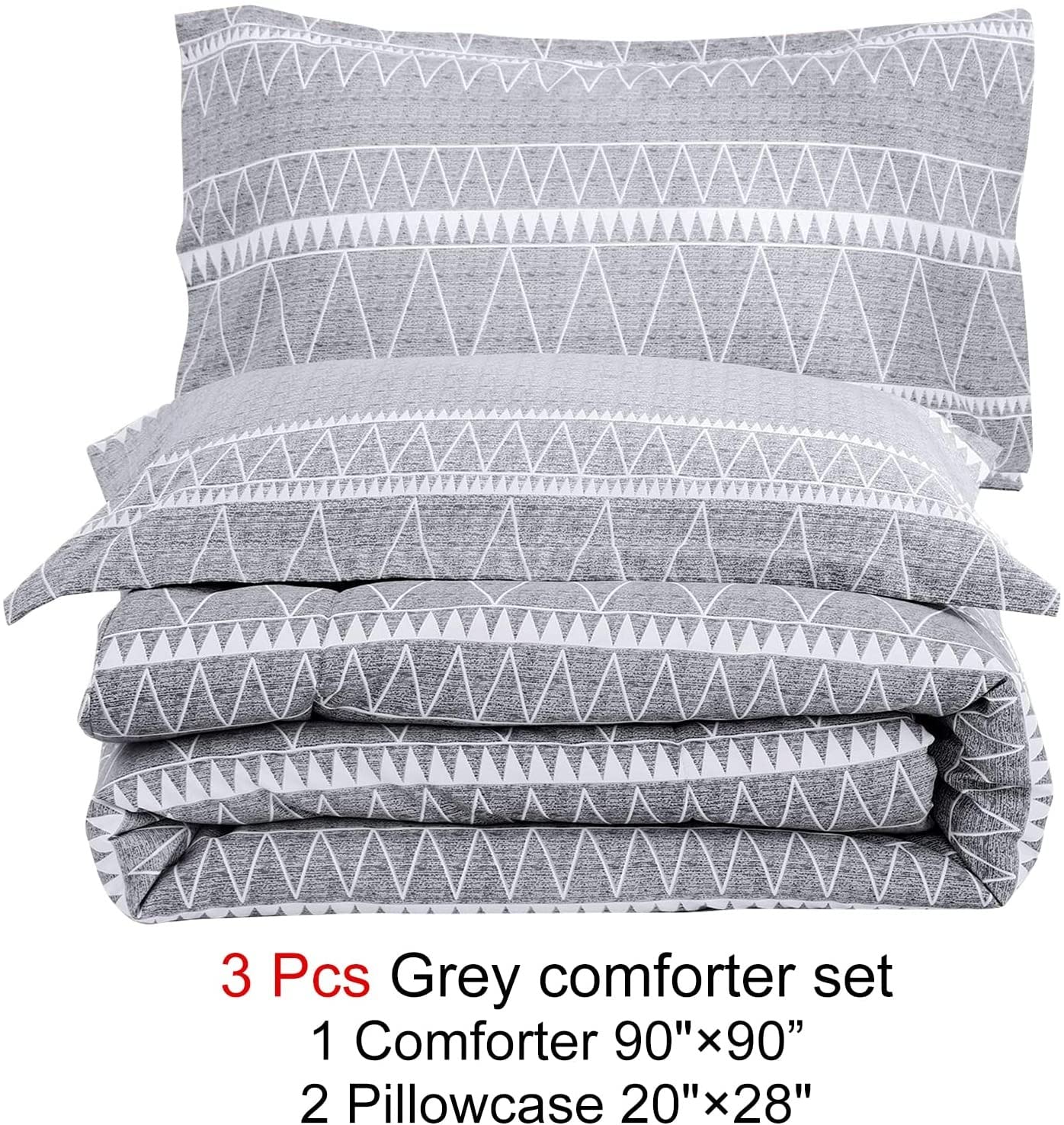 WONGS BEDDING Grey California King Comforter Set - Soft Reversible Microfiber Boho Down Alternative Bedding (3 Piece: Comforter + 2 Pillow Shams) 104