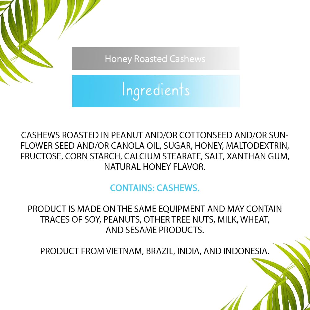 Honey Roasted Cashews - 32oz, Vegan & Kosher Snack for Office & Travel