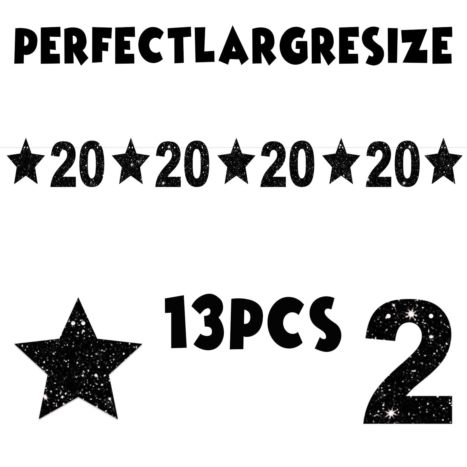 20th Birthday Decorations - Glitter Black Star Banner, Shiny Bright Star Backdrop for Party, Home, Classroom | Cheers to 20 Years Bday Supplies | Perfect for Birthday Parties, Festivals & Wall Decor