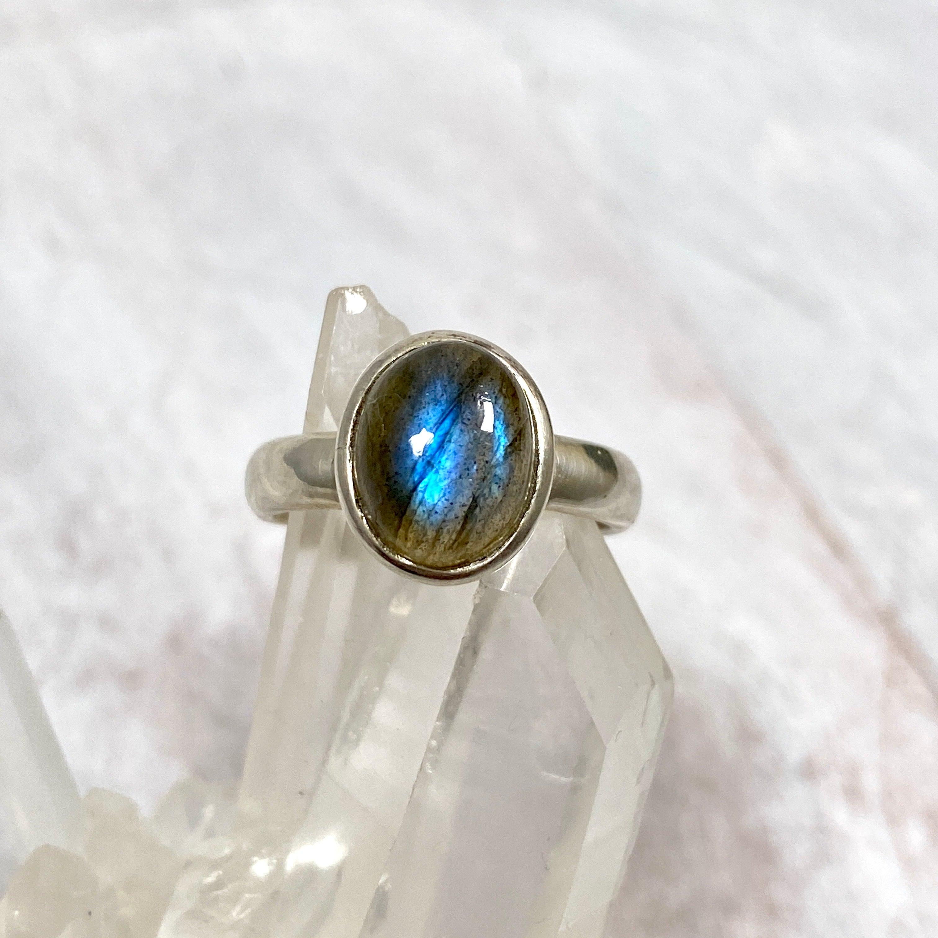 Labradorite Petite Oval Cabochon Ring with Simple Band - Dainty Gemstone Jewelry for Women | Perfect for Everyday Wear, Office & Special Occasions