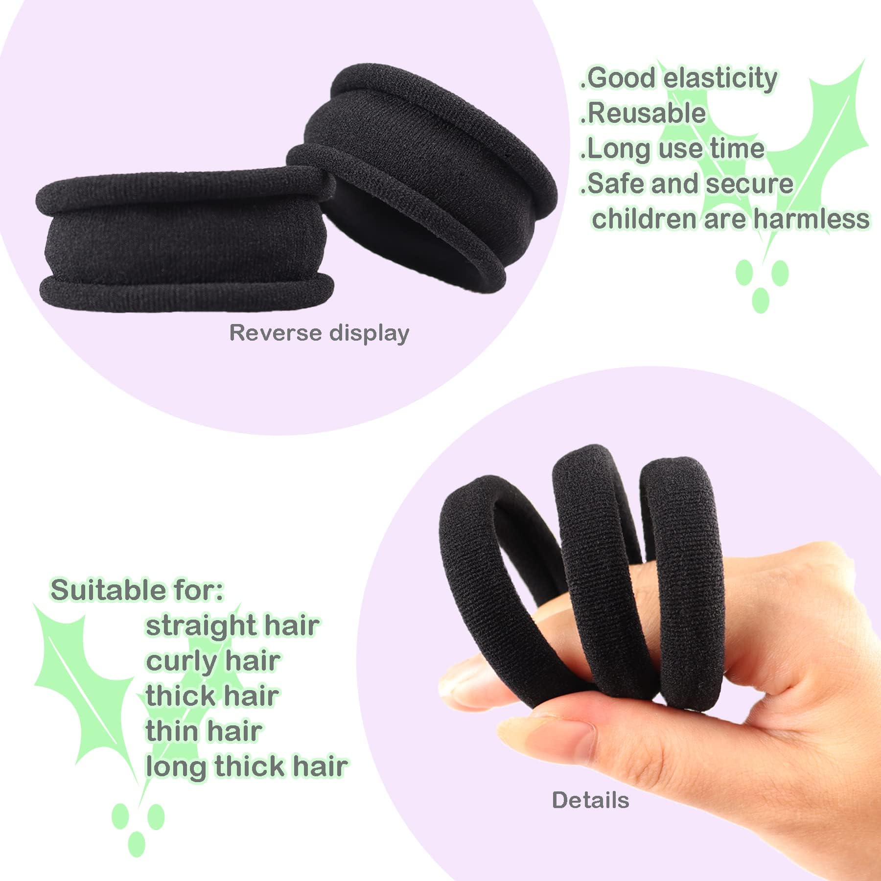 Premium 30-Pack Black Seamless Elastic Hair Ties for Women & Girls - Gentle No-Damage Cotton Ponytail Holders for Thick, Heavy & Curly Hair - Perfect for Workouts, Office, School & Everyday Hairstyles