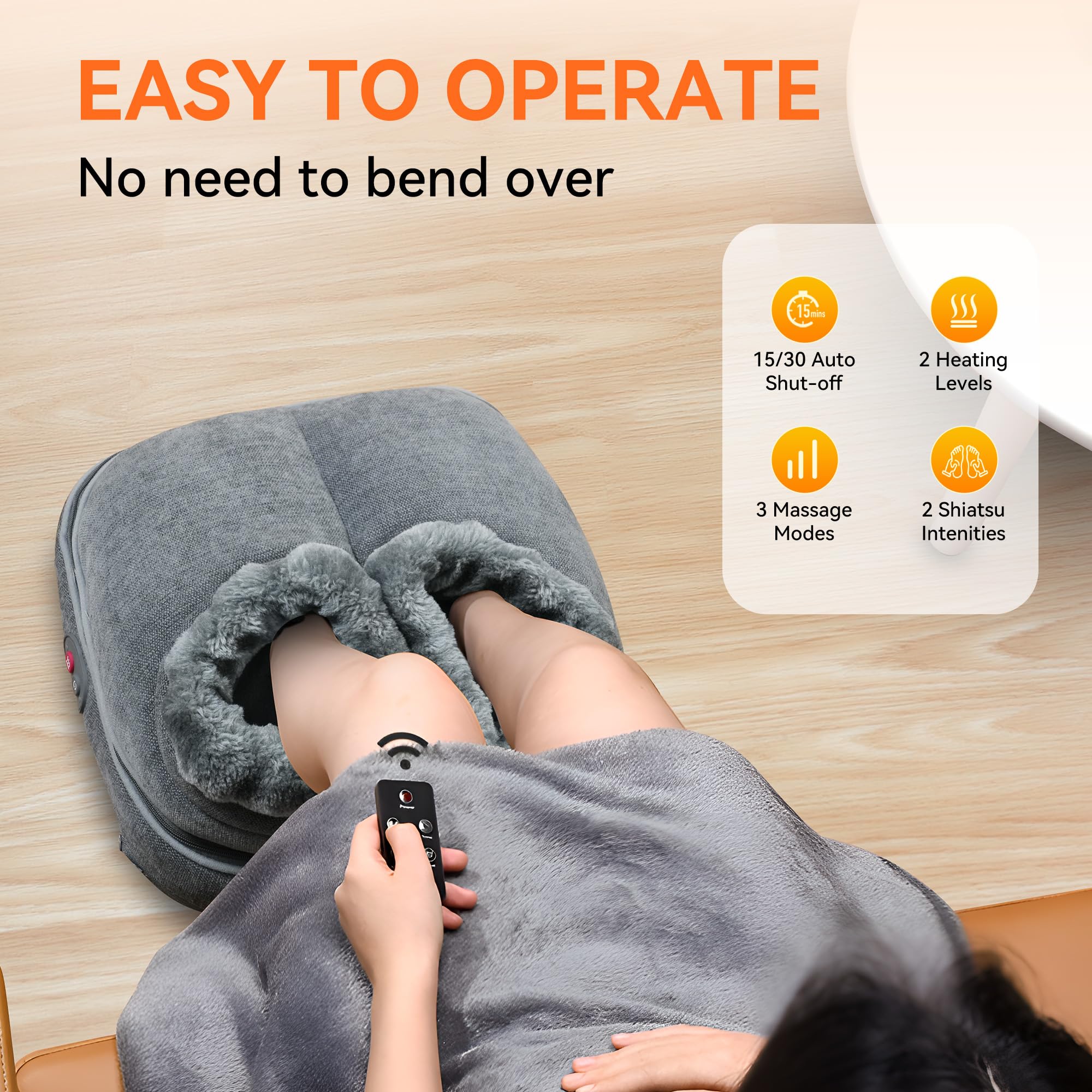 Snailax Shiatsu Foot Massager with Heat and Remote Control - Electric Foot Massager Machine for Feet and Back Pain Relief - Perfect Under Desk Foot Warmer for Men & Women - Ideal Gift for Home, Office, and Relaxation Therapy