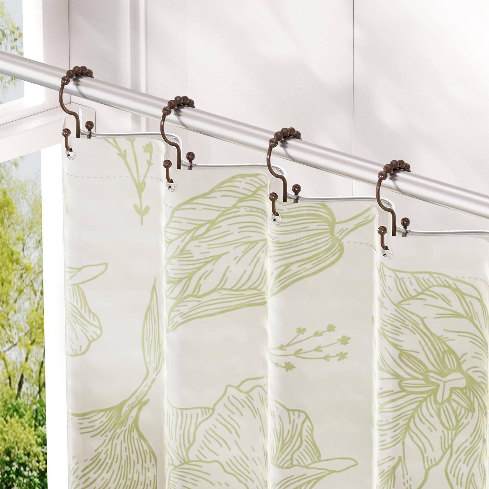 Amazer 12-Pack Brown Plastic Double Shower Curtain Hooks Rings for Bathroom - Durable Shower Rod Accessories for Home, Hotel & Spa Use