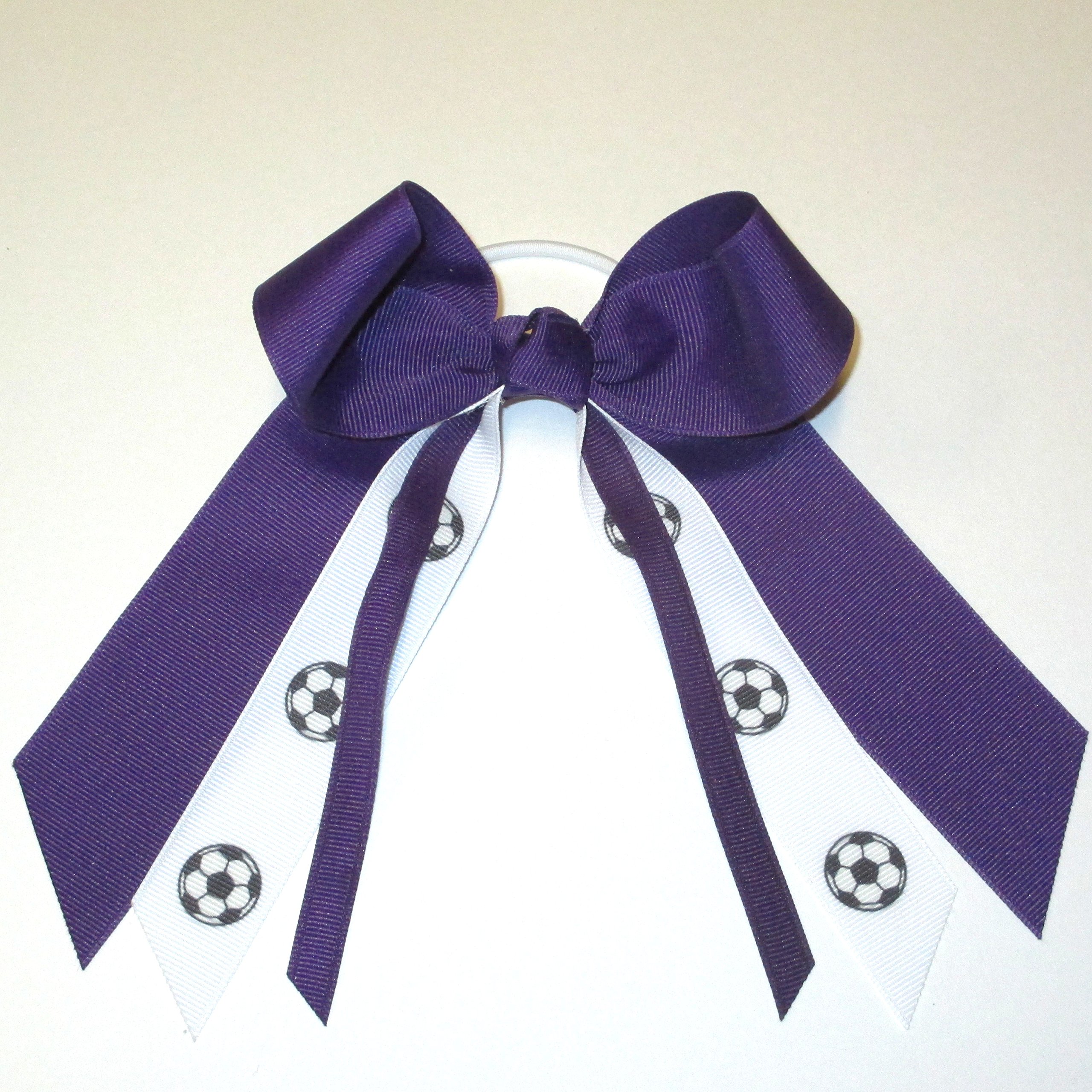 USA-Made Soccer Hair Bows - White Pony Bands for Sports & Games