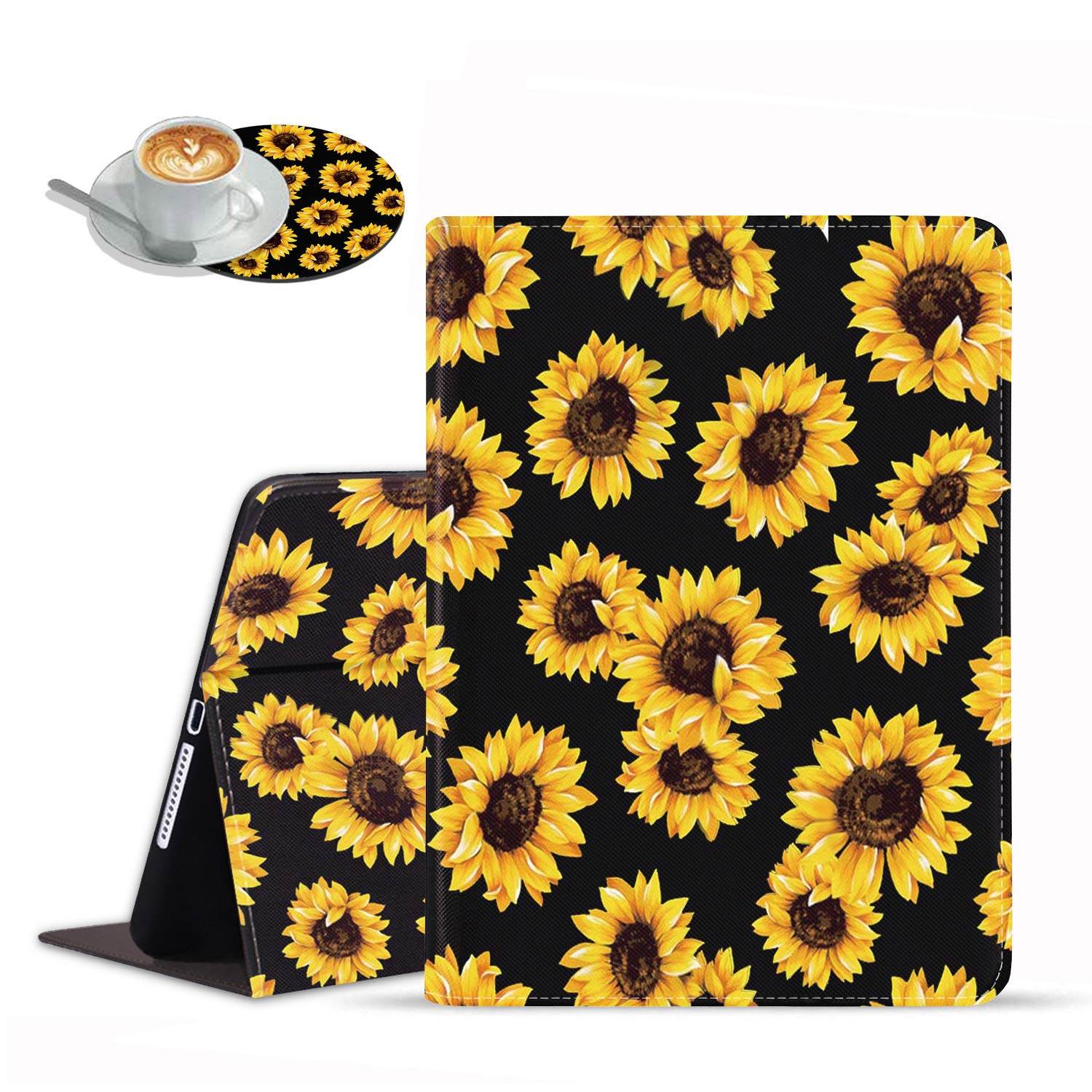 LOWORO iPad 9.7 2018/2017 Case, iPad Air/Air 2 Case, Adjustable Multi-Angle Folio Stand with Auto Wake/Sleep Smart Cover for Apple iPad 6th/5th Generation - Sunflower Art Design - Perfect for Home, Office & Travel Protection