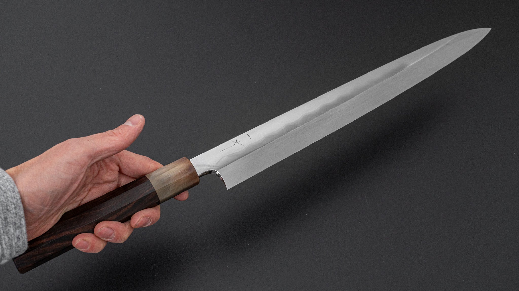 Premium Hitohira Togashi White #1 Notaremon Mizu Honyaki Yanagiba 330mm Sushi Knife with Taihei Makassar Ebony Handle & Saya - Japanese Chef Knife for Sushi, Sashimi & Fine Fish Preparation