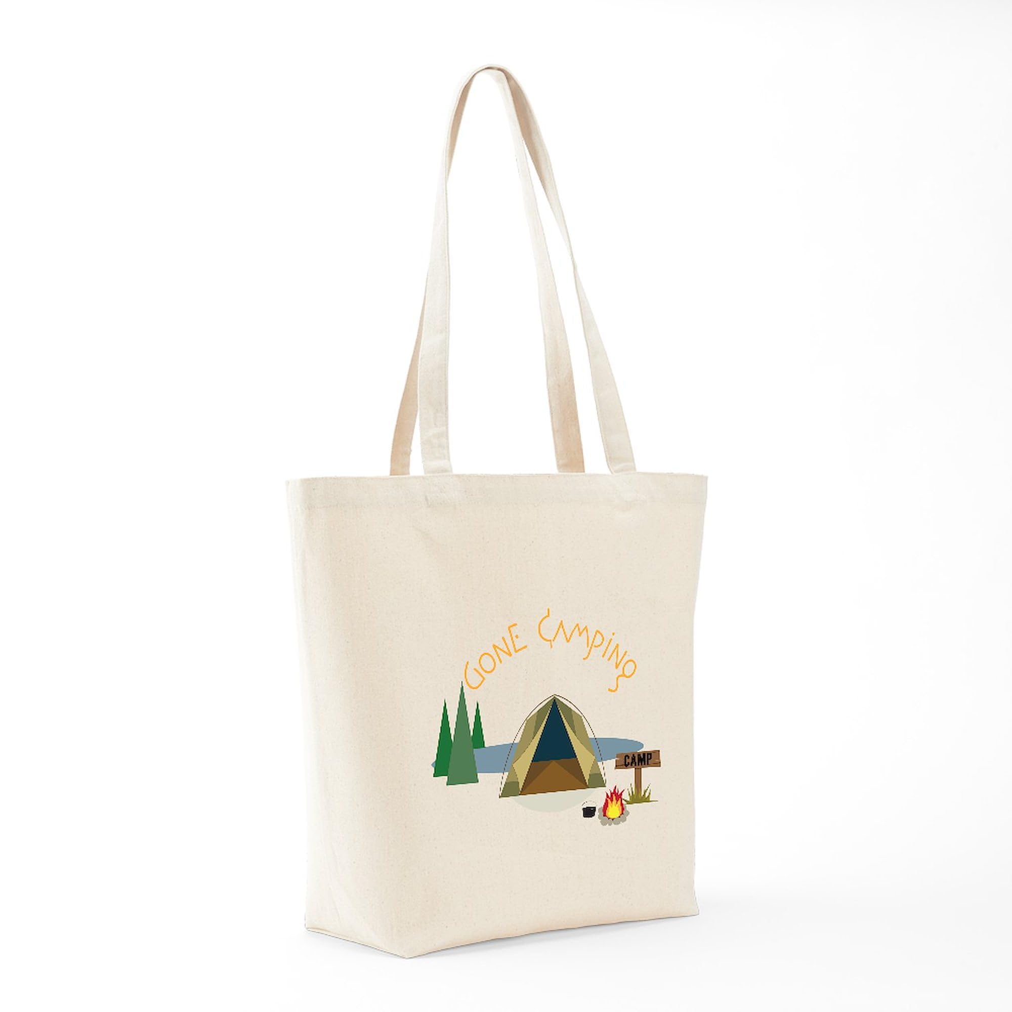Gone Camping Tote Bag - Natural Canvas Reusable Shopping Bag for Outdoor Adventures, Groceries & Beach Trips