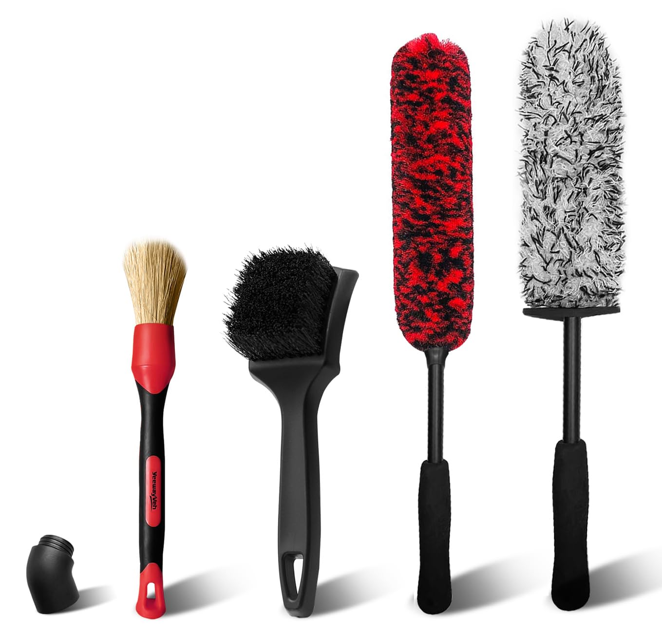 4-Pack Soft Microfiber Car Wheel Brush Set - Scratch-Free Long Handle Tire & Rim Cleaner with Detailing Brush - Perfect for Car, Motorcycle, RV & ATV Wheel Cleaning - Car Wash Kit for Fenders, Engine & Exhaust Tips