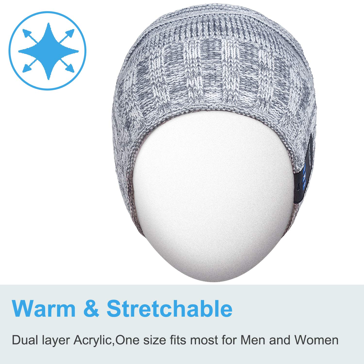 Wireless Bluetooth Beanie Hat for Men & Women - Soft Warm Winter Knit Cap with Built-in Headphones & Mic - Hands-Free for Skiing, Snowboarding, Running, Hiking & Outdoor Activities - Unisex Grey Beanie