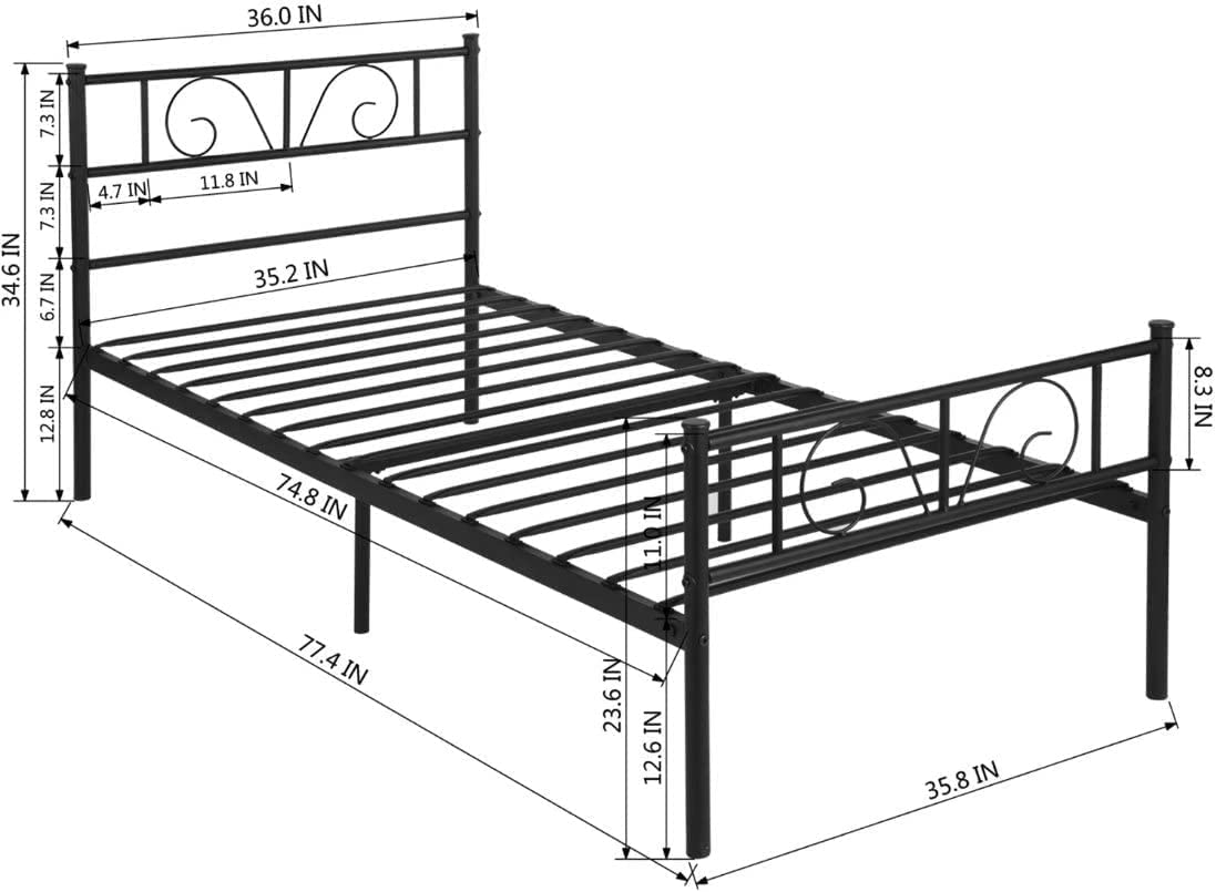 Black Twin Bed Frame for Boys, Girls, Teens & Adults - Sturdy Steel Platform Bed with Storage & Headboard/Footboard - No Box Spring Needed - Perfect for Kids' Rooms, Guest Beds & Small Spaces
