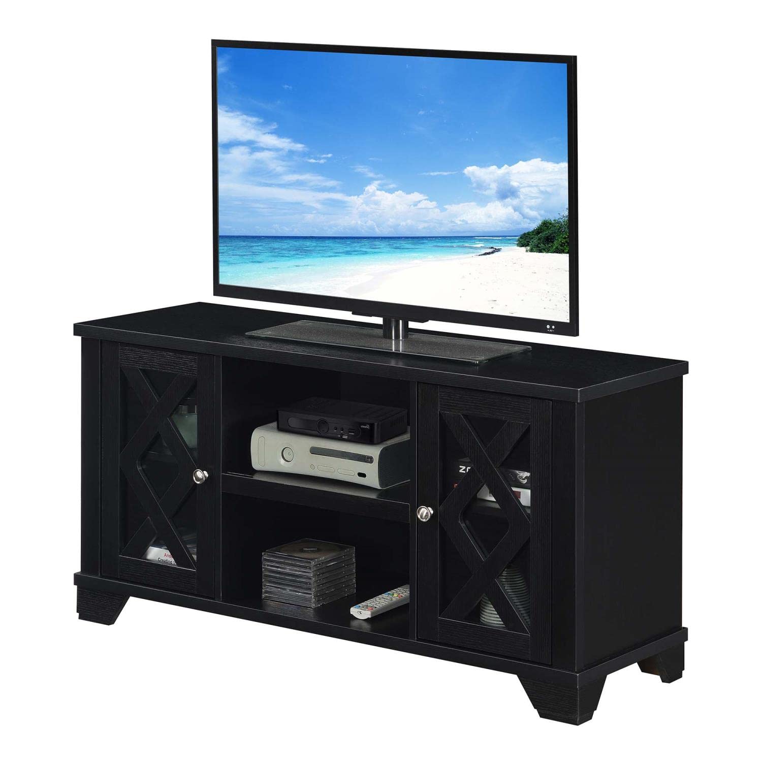 Convenience Concepts Gateway 47.25 Inch TV Stand - Traditional Black Entertainment Center with Storage Cabinets & Shelves for Living Room, Office | Perfect for Family Movie Nights & Home Theater Setup