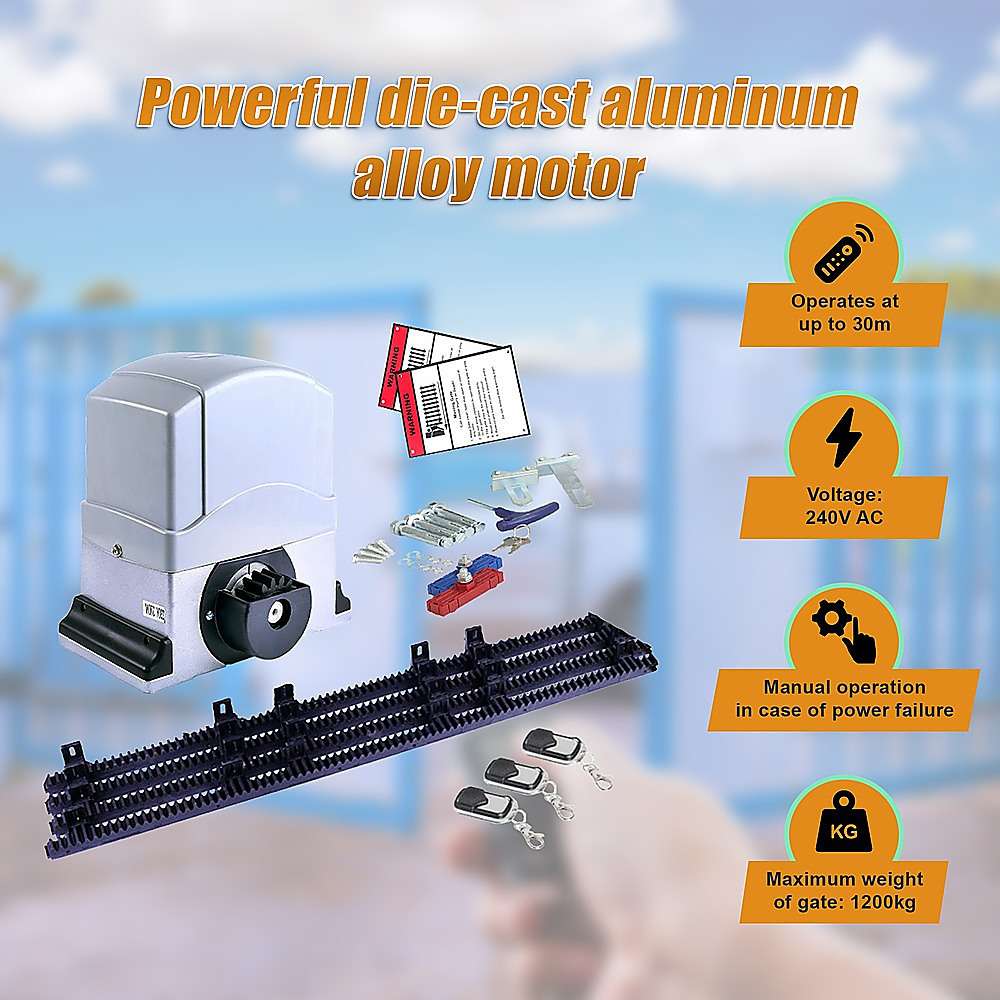 1200KG Heavy Duty Automatic Sliding Gate Opener with 4m Rail - Commercial & Residential Driveway Security System for Homes, Warehouses, and Industrial Properties