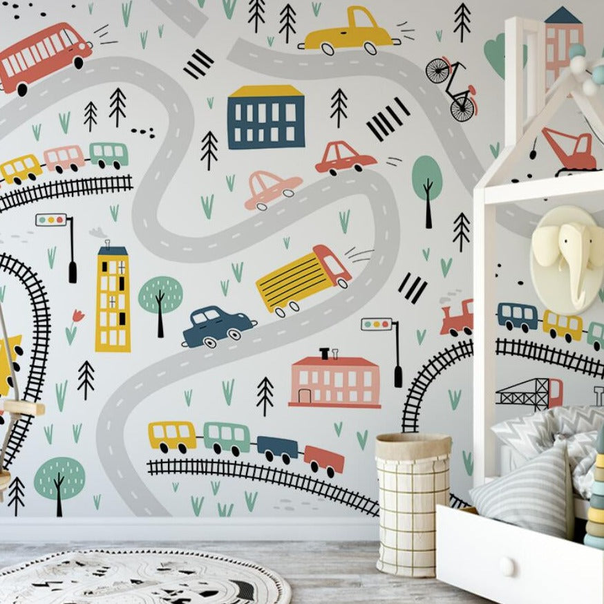 Adventurous Car Track Journey Wall Sticker - High-Quality Vinyl Decal for Kids Room, Playroom & Nursery Decor - Perfect for Boys Bedroom, Game Room & Themed Parties