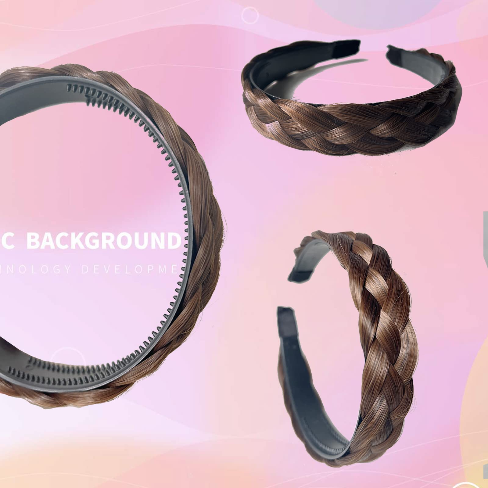 4 Strands Synthetic Braided Headband with Teeth - Stretchable Plaited Hair Band for Women - Beauty Accessory for Everyday, Work & Special Occasions (Brown)