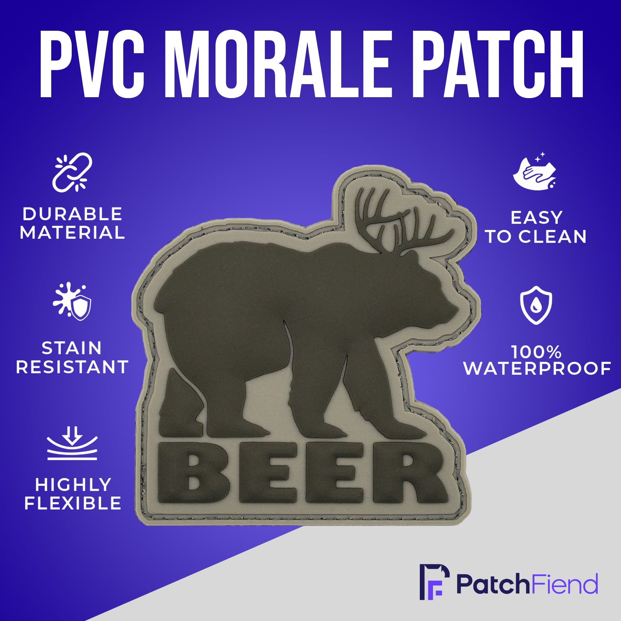 Funny Bear Deer Beer PVC Morale Patch - Tactical Military Hook and Loop Patch for Army Gear, Backpack, Hat, Vest - Perfect for Outdoor, Camping, Hunting & Airsoft Enthusiasts