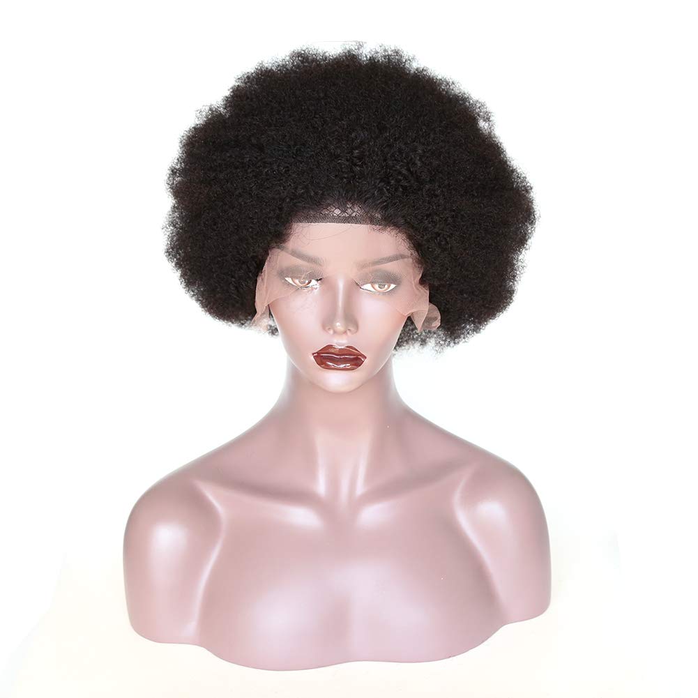 10inch Afro Kinky Curly Human Hair Wig for Black Women - Brazilian Virgin Hair with Bleached Knots & Baby Hair | Natural Short Lace Front Wig for Daily Wear, Parties & Special Occasions