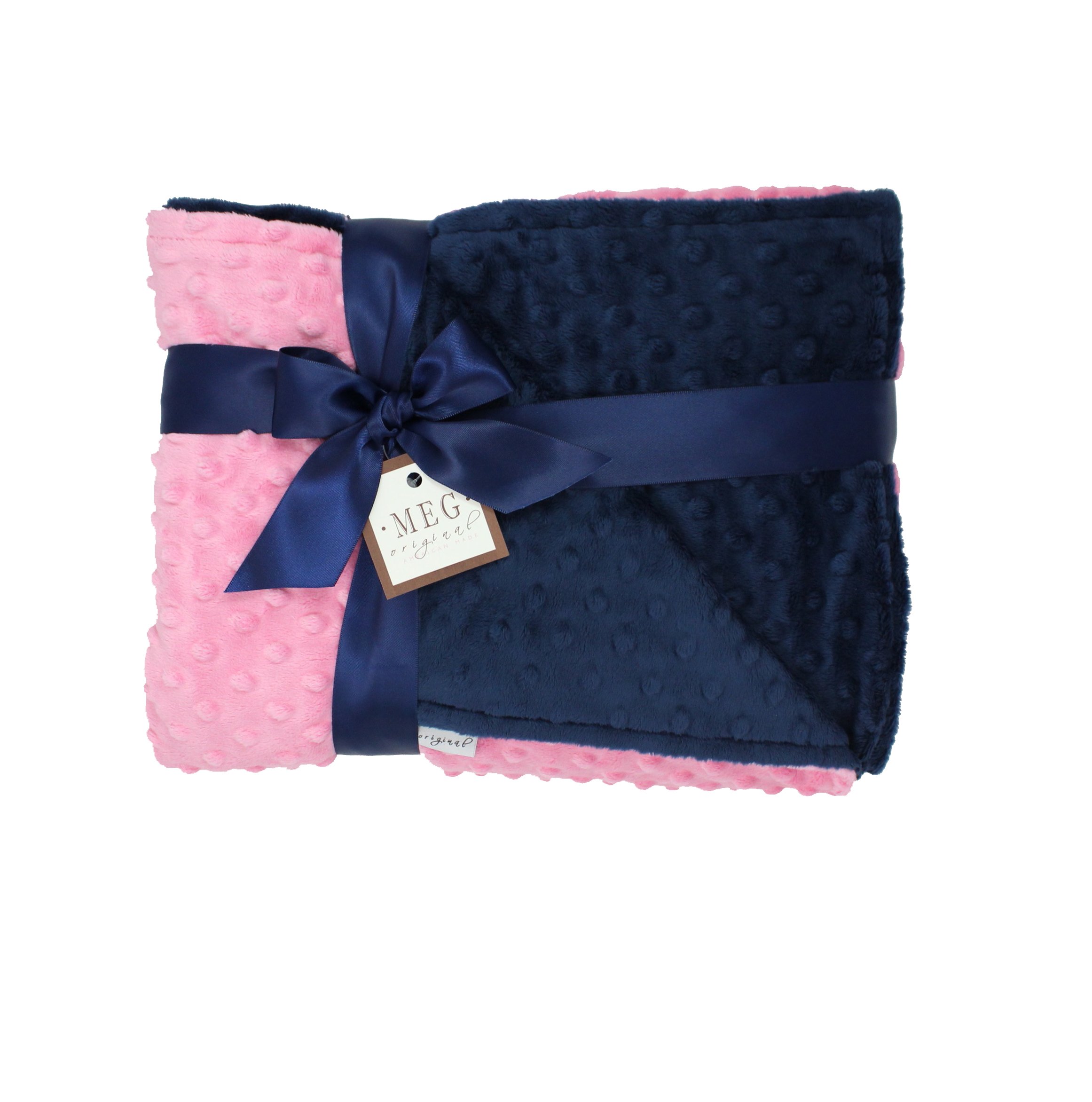 Paris Pink & Navy Blue Minky Dot Baby Blanket - Ultra Soft Crib Blanket for Girls & Toddlers - Perfect for Nursery, Stroller & Gift Giving