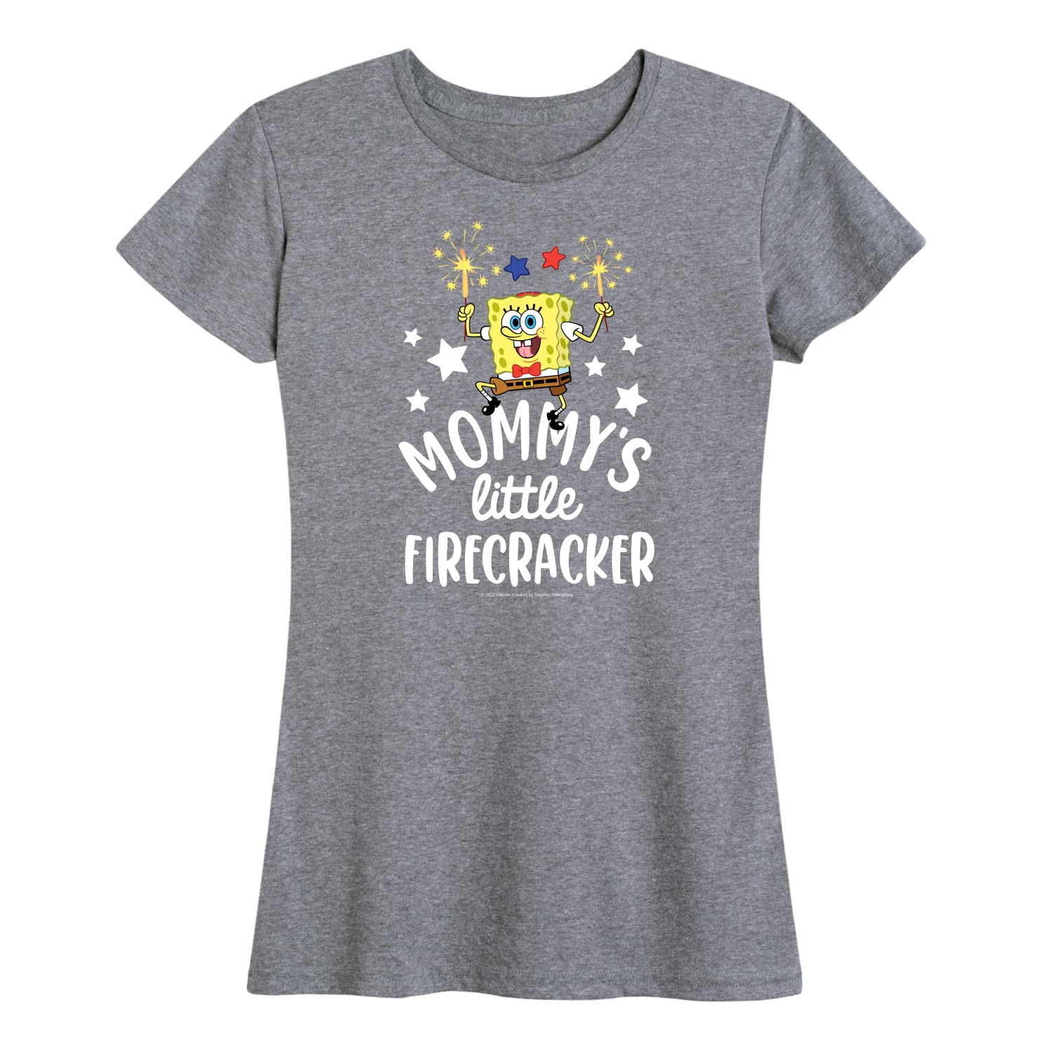 Spongebob Squarepants Women's Graphic T-Shirt - Mommy's Little Firecracker Short Sleeve Tee - Funny Cartoon Casual Top for Women - Perfect for Daily Wear, Gifts & Pop Culture Fans