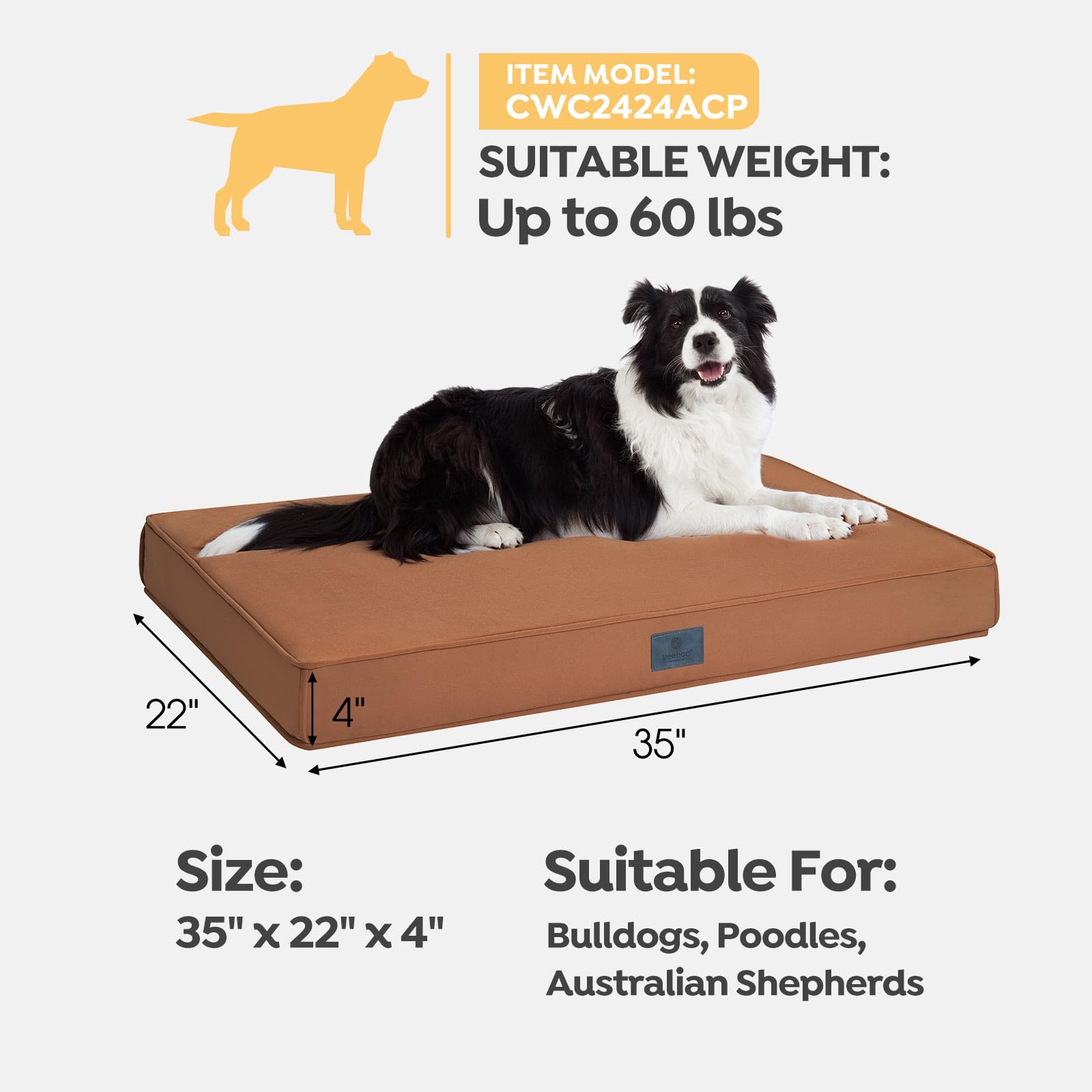 Veehoo Chew Proof Dog Bed for Crate - Durable Waterproof Pet Bed with Removable Washable Cover & Memory Foam - Perfect for Large Dogs, Indoor & Outdoor Use, Kennel or Crate Comfort