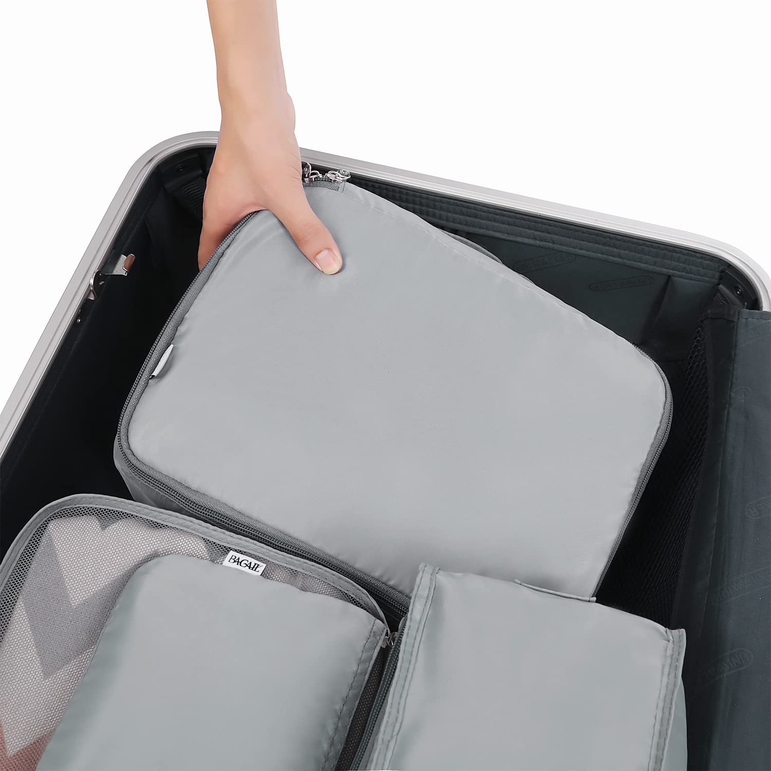 BAGAIL 8-Piece Travel Packing Cubes Set - Lightweight Luggage Organizers for Suitcases (Pewter) - Perfect for Business Trips, Vacations & Weekend Getaways
