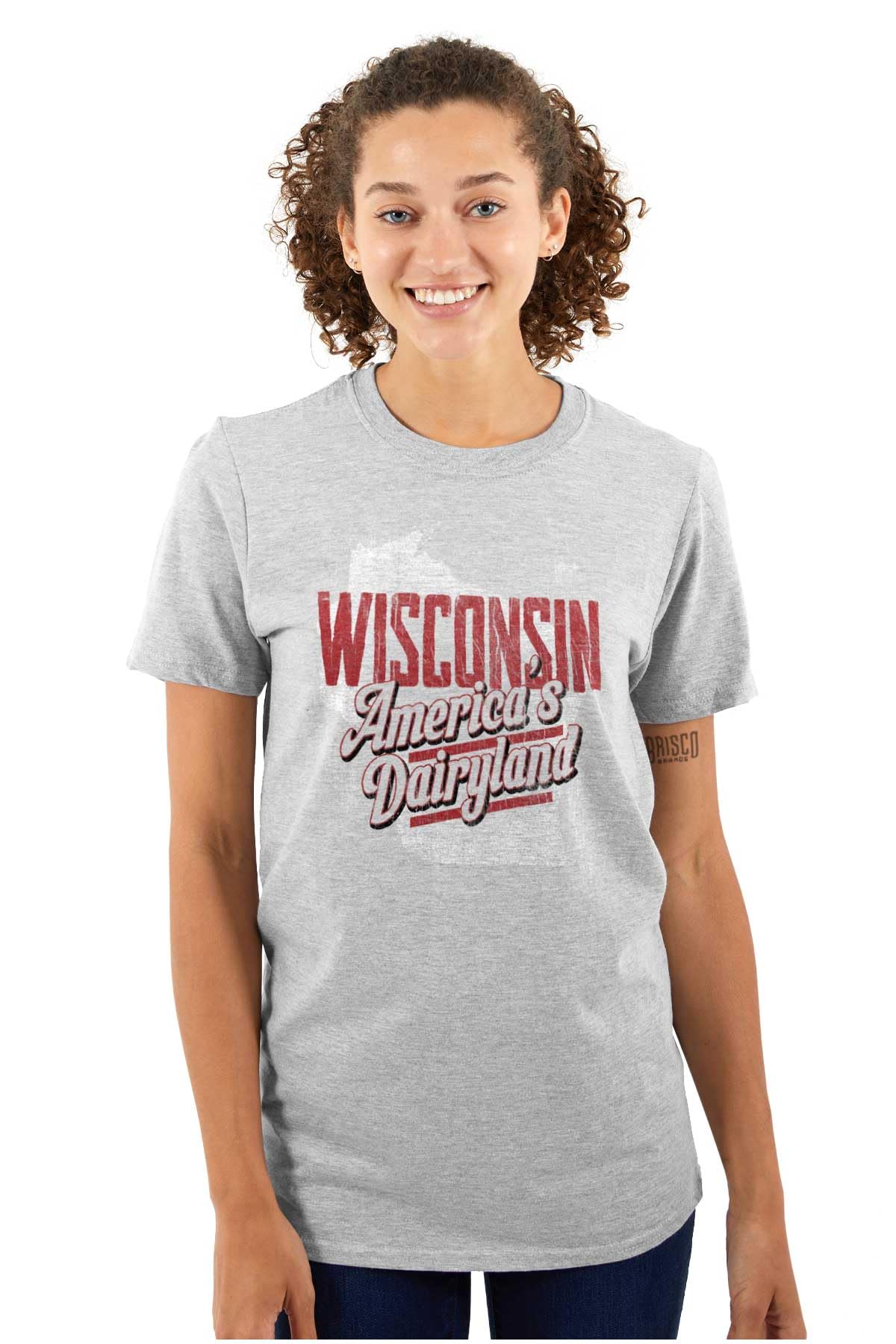 Brisco Brands Wisconsin America Dairyland Map Graphic T-Shirt for Men & Women - Comfortable Casual Wear for Travel, Outdoors & Everyday Use