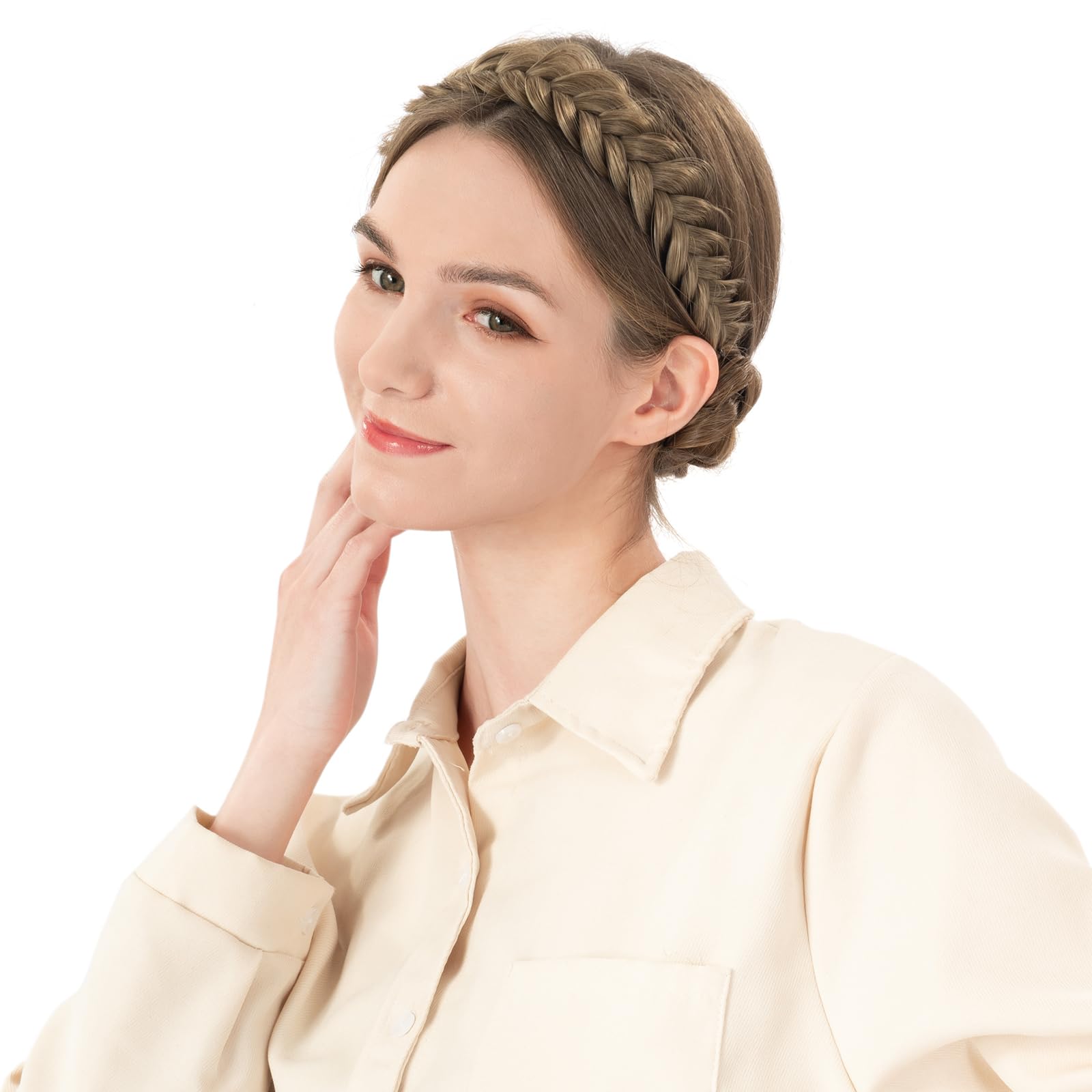 2-Pack Messy Wide Synthetic Hair Braid Headbands for Women - Stretchy Elastic Chunky Hair Accessories (Dark Brown) - Perfect for Everyday Wear, Work & Casual Outfits