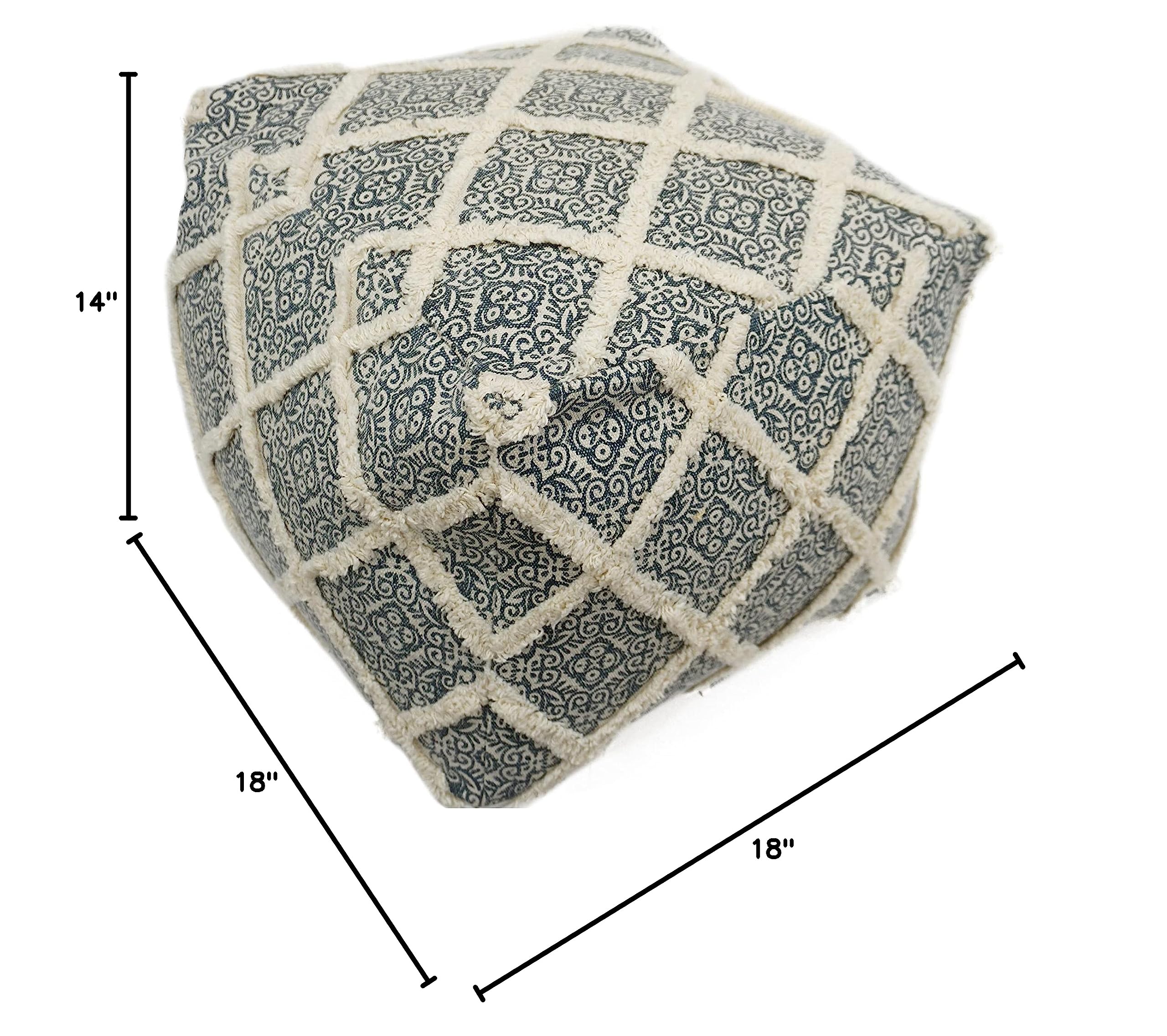 Home & Manor 16 Inch Wool Cotton Pouf Ottoman - Soft & Durable Footrest, Extra Seating for Living Room, Bedroom, or Nursery