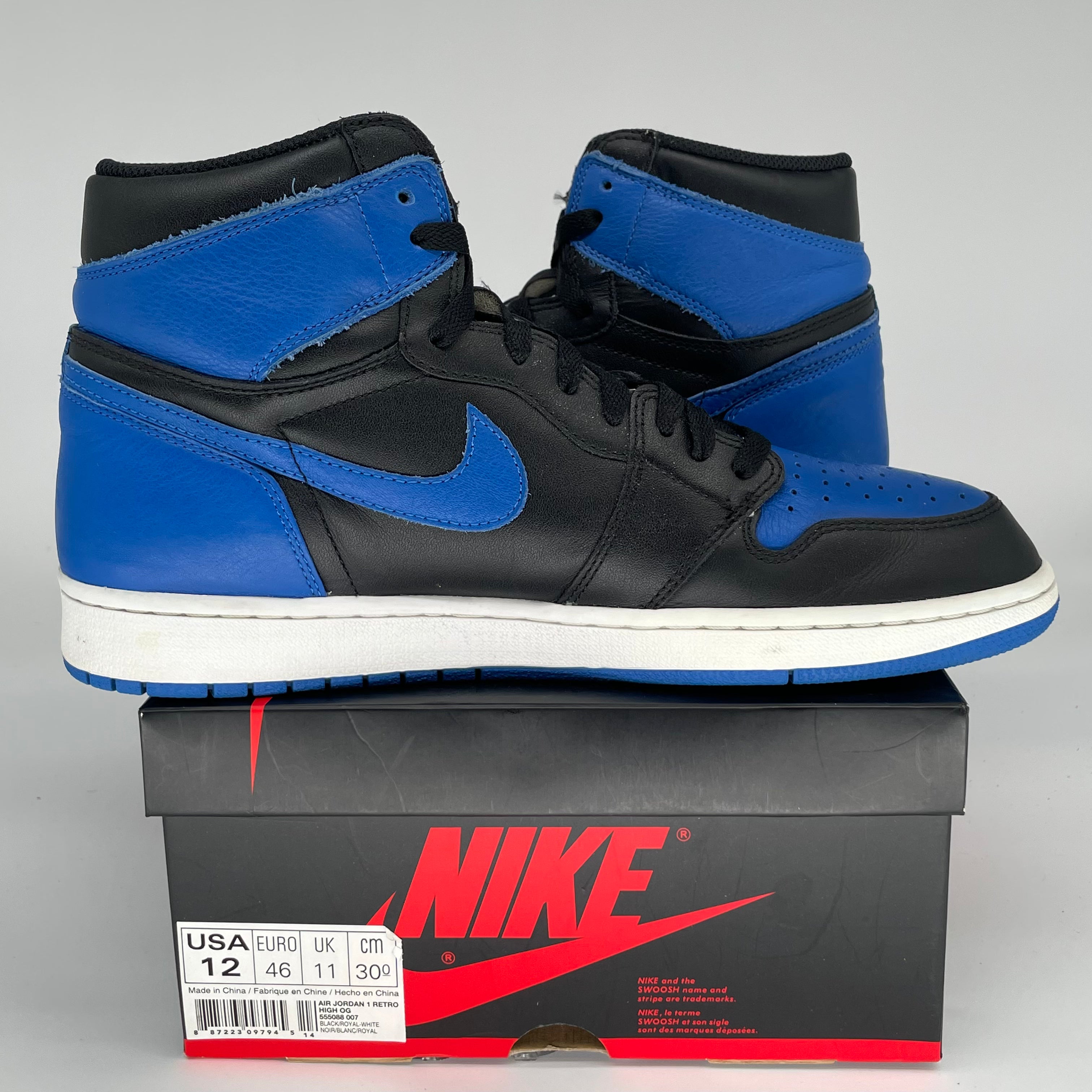 Original Air Jordan 1 Retro High OG 'Royal Blue' Men's Basketball Shoes Size 12 - Style 555088-007 | Classic Sneakers for Streetwear & Basketball Games