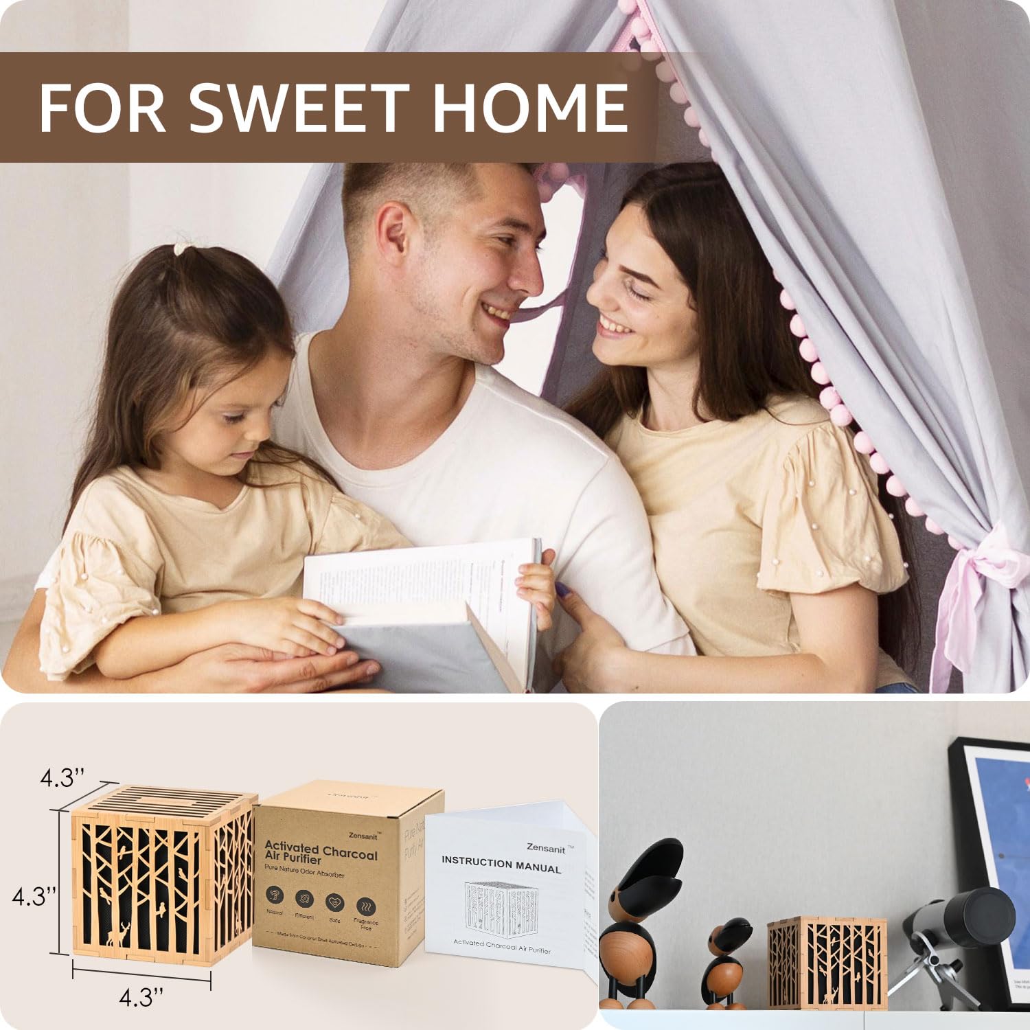 Natural Activated Charcoal Odor Absorber - Powerful Odor Eliminator for Home, Closet, Shoe & Pet Areas | Eco-Friendly Air Purifier for Strong Smells | Elegant Bamboo Design Deodorizer for Fresh Spaces