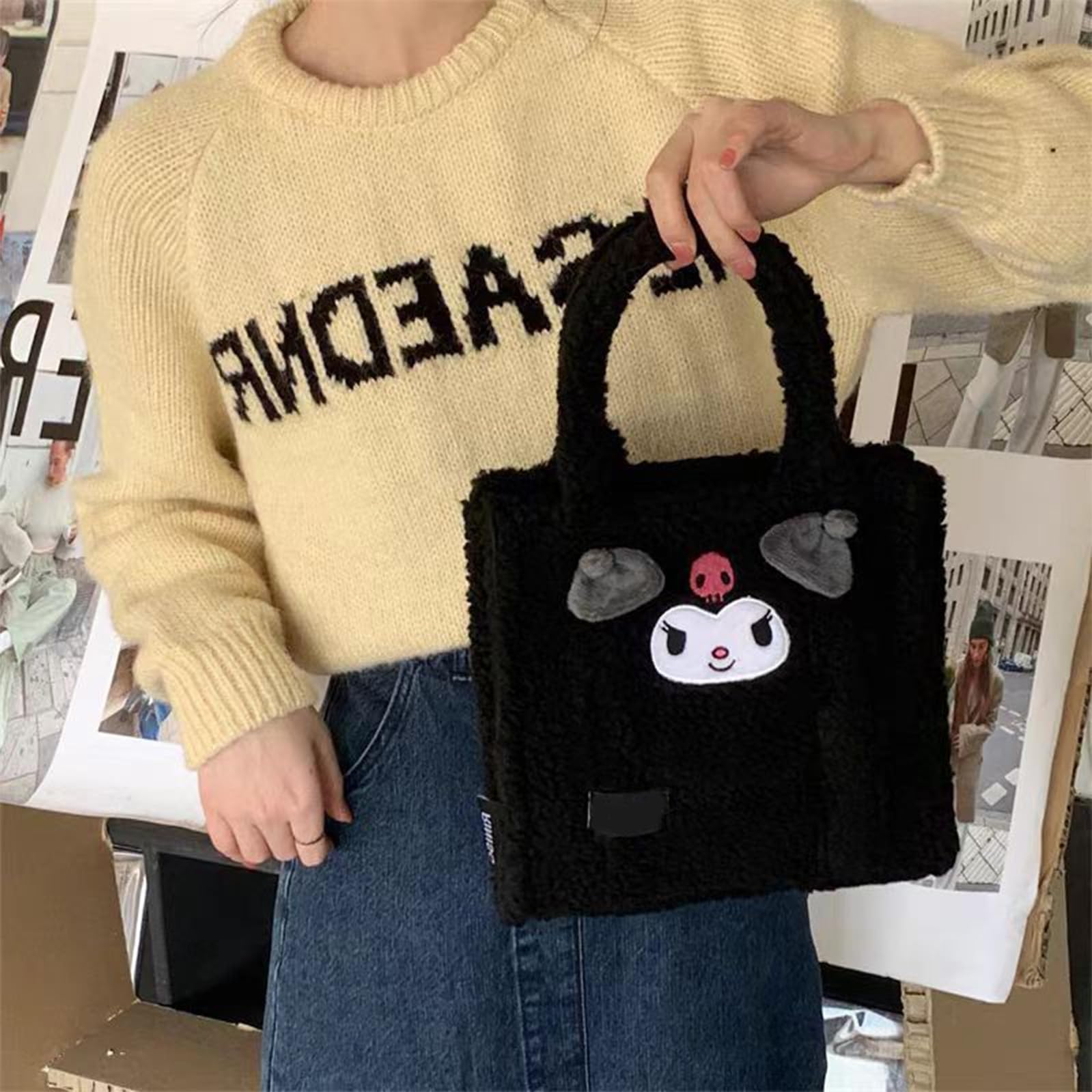Anime Plush Handbag for Women - Cute Zippered Tote Bag with Adjustable Shoulder Strap - Perfect for Cosplay, School, Shopping & Travel Accessories