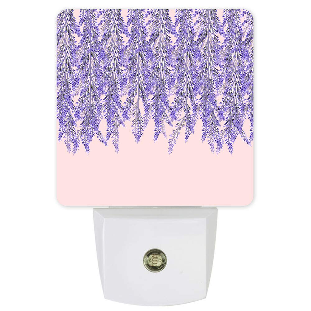 Dimmable LED Night Light with Auto Sensor - Hand-Painted Lavender Flower Wall Lamp for Bedroom, Bathroom, Nursery, Hallway & Stairs | Energy-Efficient Plug-in Nightlight for Kids, Adults & Seniors | Perfect for Nighttime Safety and Cozy Ambiance