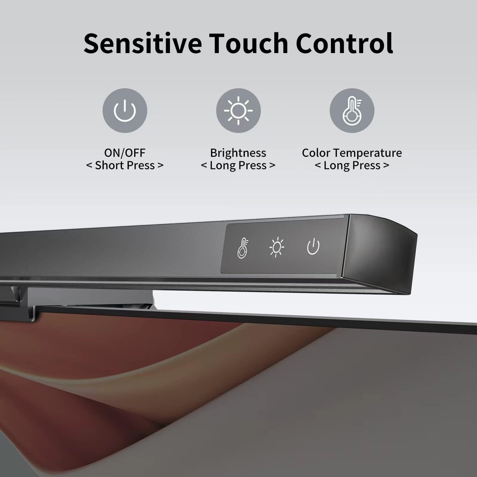 Eye-Caring LED Monitor Light Bar with Dimmable Touch Control - USB Powered Computer Screen Lamp for Home Office & Gaming Desks - Black | Reduce Eye Strain & Enhance Workspace Lighting