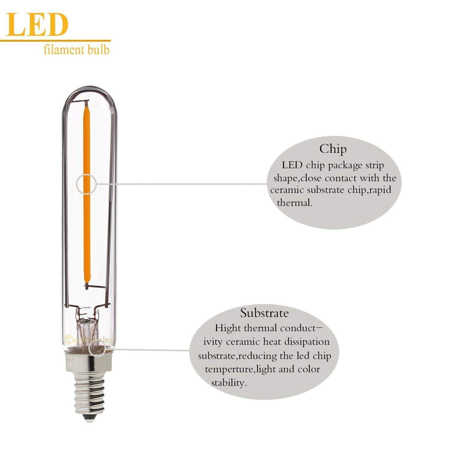 E12 LED Filament Bulb - 1W Dimmable Edison Light Bulb (4 Pack) - 2200K Warm White Candelabra Night Light - T20 Tubular Design - 10W Incandescent Replacement for Chandeliers, Sconces & Vintage Fixtures - Perfect for Bedroom, Living Room & Restaurant Ambiance Lighting