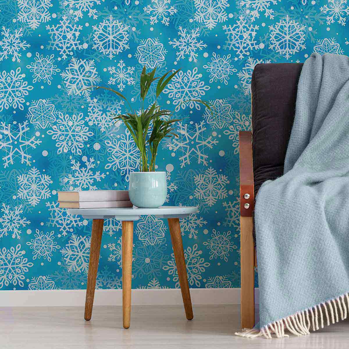 Blue Snowflake Peel and Stick Removable Wallpaper - Self-Adhesive Holiday Decoration for Bedroom, Living Room & Nursery - Easy to Apply & Remove