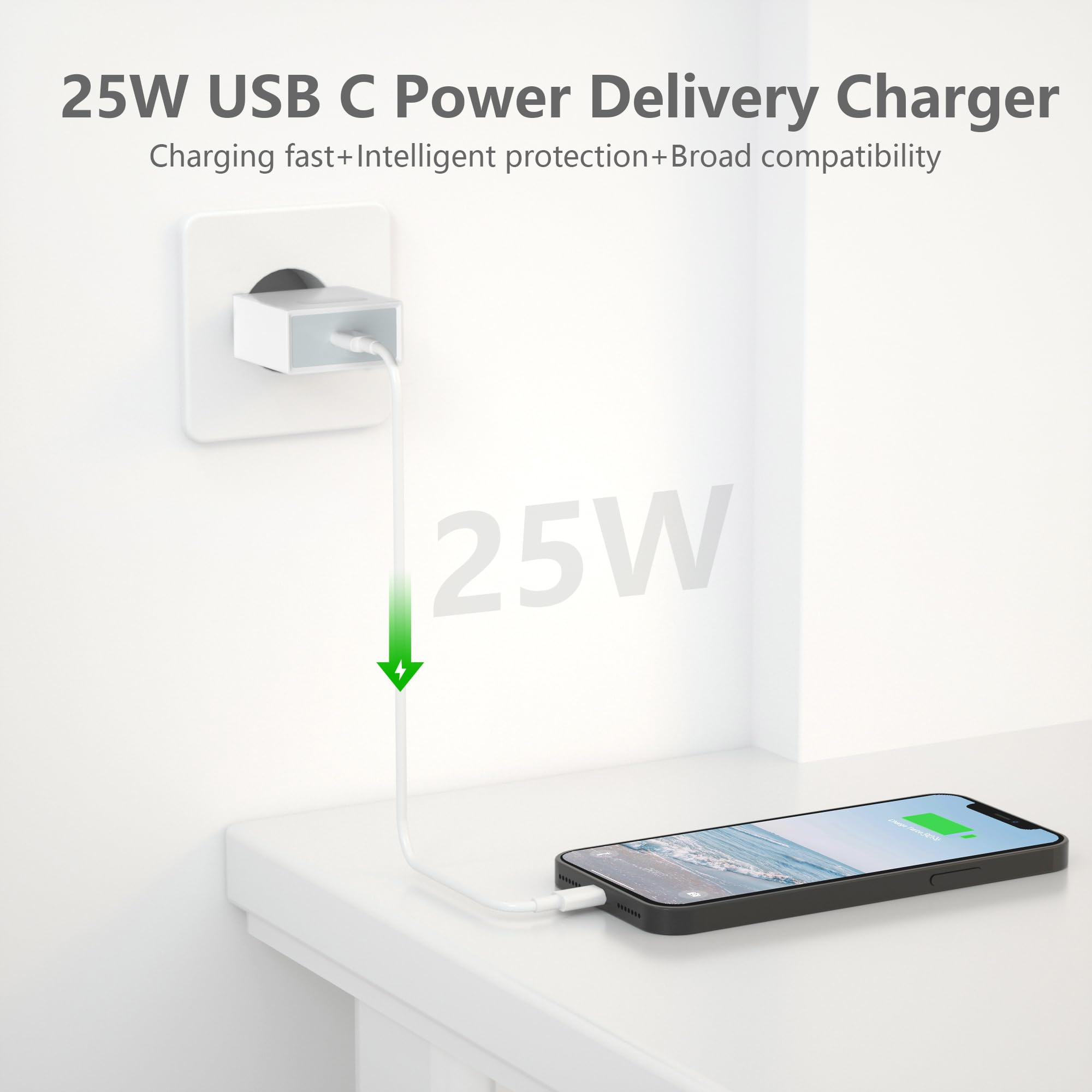 Anigaduo 25W USB C Fast Charger with 2M Cable - Compatible with iPhone 14/14 Plus/14 Pro/14 Pro Max/13/12/11/SE/X/XS/XR & AirPods - USBC Wall Plug Type C Power Adapter - Perfect for Home, Office & Travel Charging