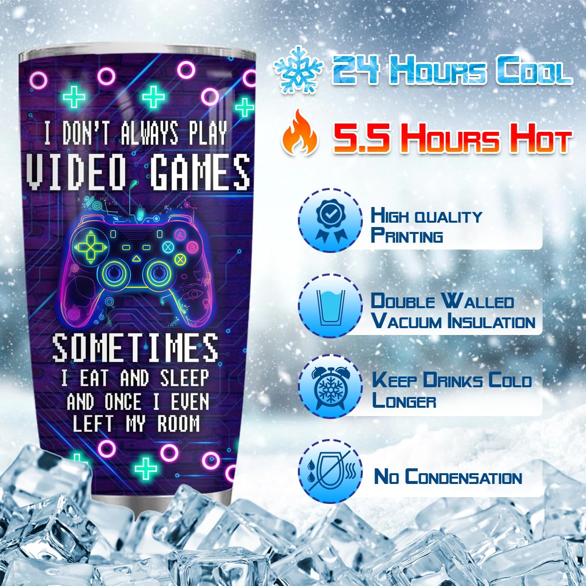 20oz Video Game Themed Tumbler - Insulated Gaming Mug for Men & Teen Boys - Perfect Gamer Gift for Boyfriend, Birthday & Christmas - Great for Coffee, Tea & Gaming Sessions