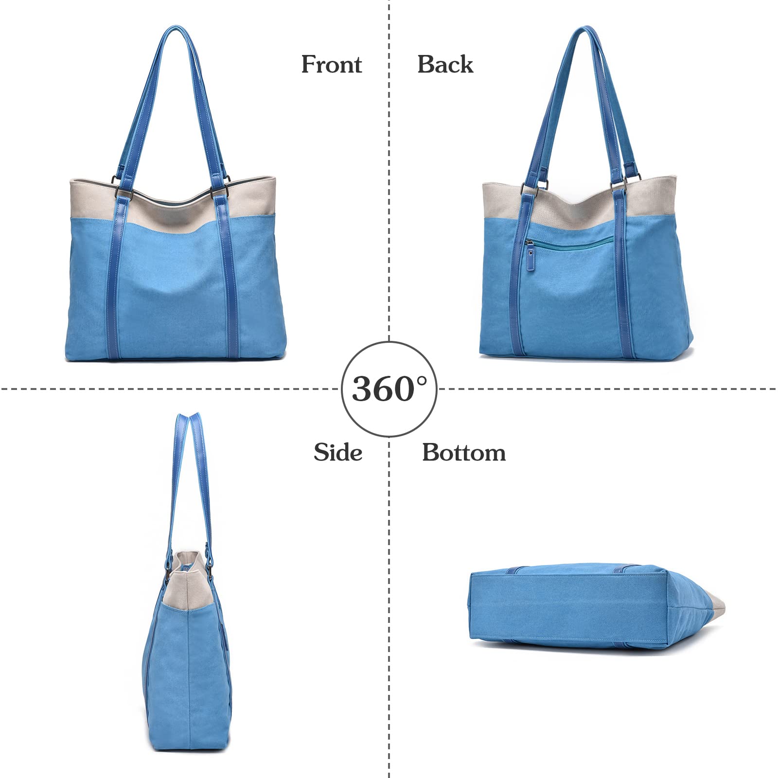 PORRASSO Women's Large Canvas Tote Bag - Stylish Casual Shoulder Handbag with Top Handle for Work, Travel & Everyday Use