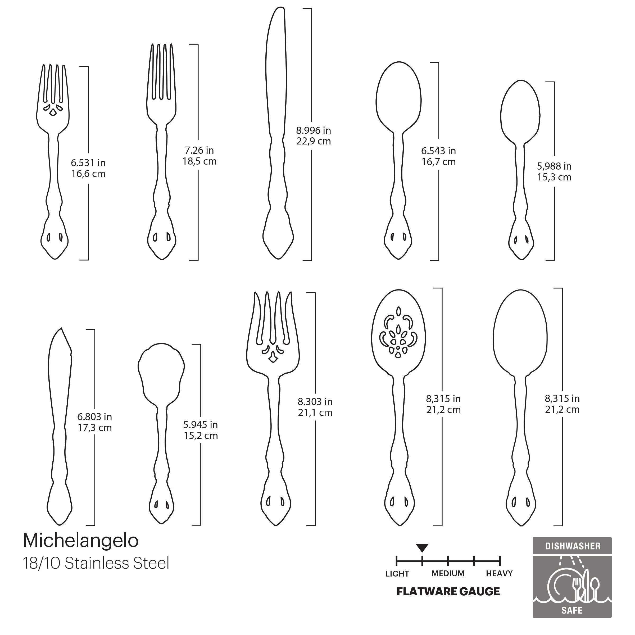 Michelangelo 45-Piece Stainless Steel Flatware Set - Elegant Dinnerware for 8, Perfect for Weddings, Holidays & Formal Dining