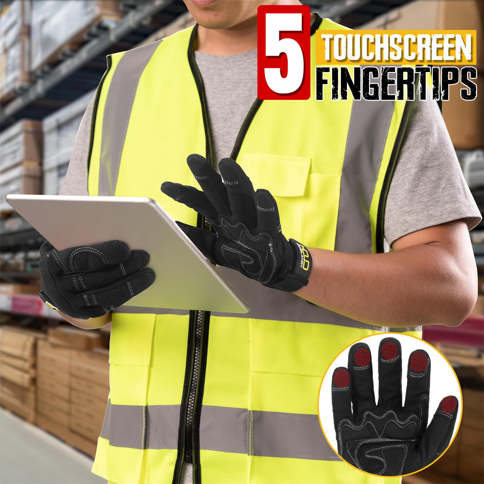 Handlandy Touch Screen Work Gloves for Men & Women - Mechanic & Yard Work