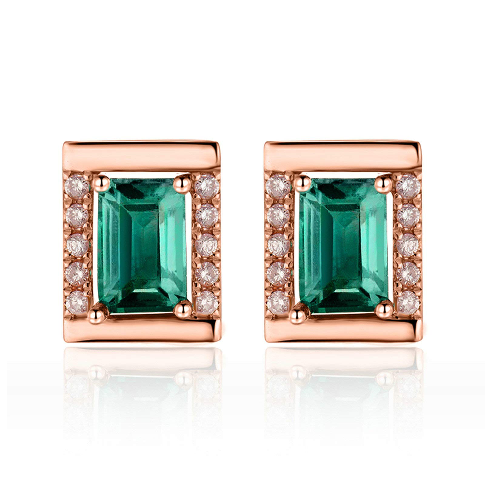 Daesar 18K Rose Gold Square Emerald Stud Earrings for Women - 1.24ct Genuine Emerald, Luxury Gift for Anniversary, Birthday & Special Occasions