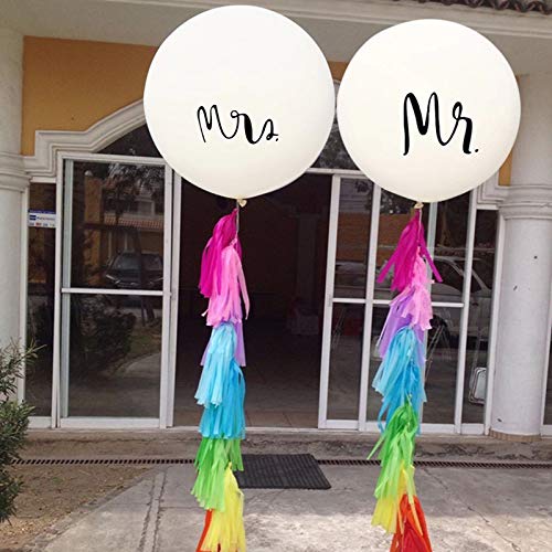 36 Inch Giant Wedding Balloons Mr. & Mrs. White - Large Anniversary Party Decorations with 2 Paper Tassel Garlands - Perfect for Engagement, Bachelorette, Bridal Shower & Outdoor/Indoor Wedding Decor