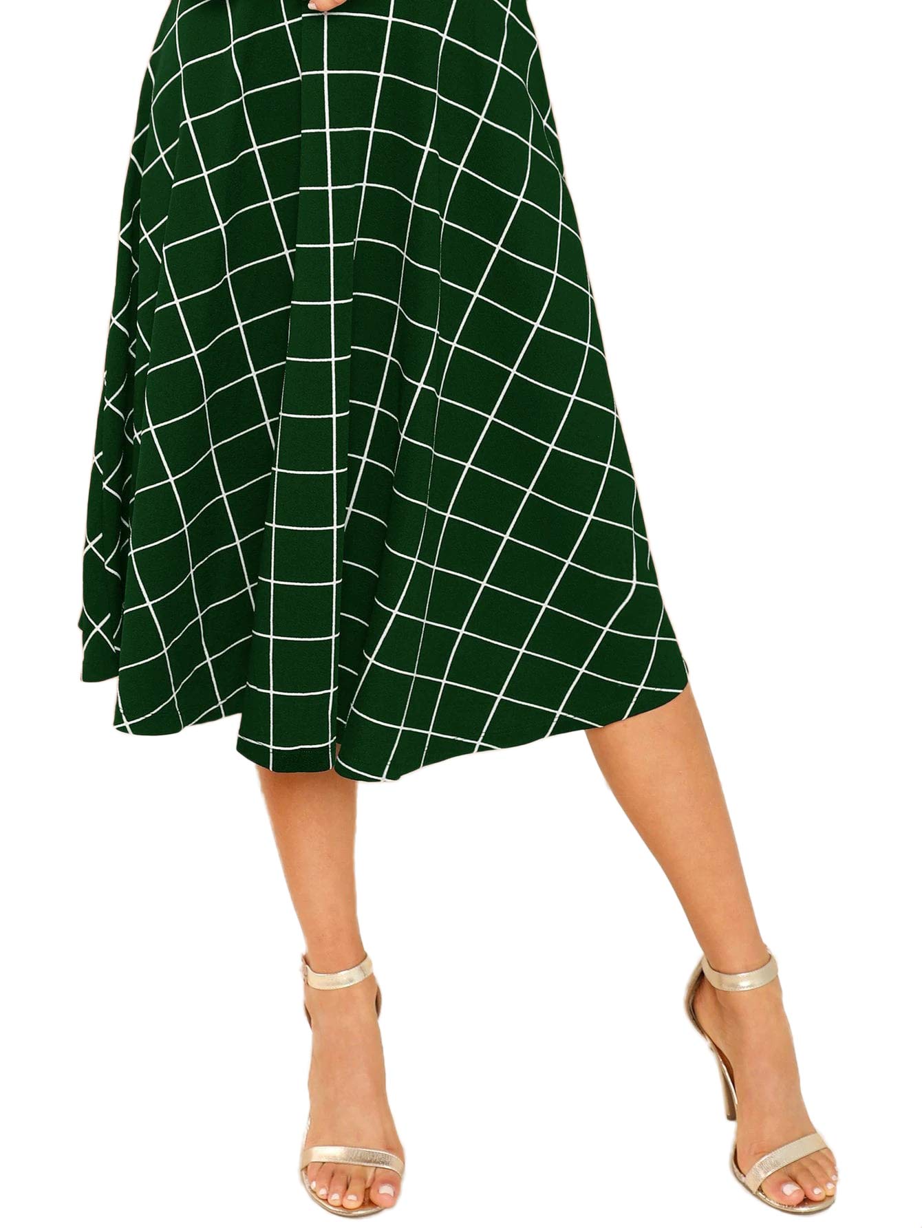Floerns Women's High Neck Plaid Fit and Flare Midi Dress - Elegant Office & Party Wear for Fall & Winter | Perfect for Work, Date Night & Holiday Events