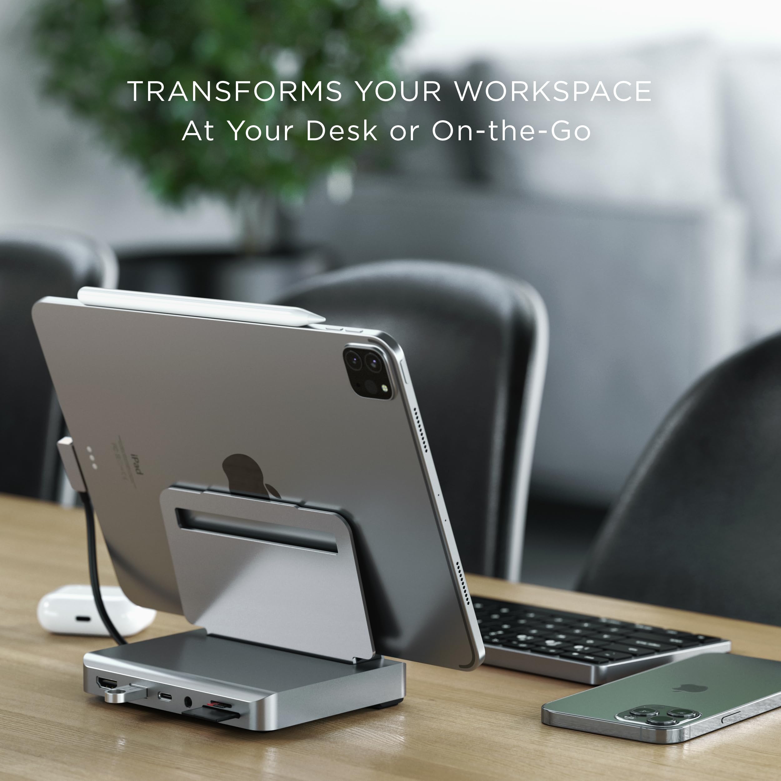 Satechi 6-in-1 USB-C Stand & Hub for iPad Pro - 60W PD Charging, 4K HDMI, USB-A Port, Micro/SD Card Readers, 3.5mm Audio Jack - Compatible with MacBook Pro, iPad, iPhone 16/15 - Perfect for Home Office, Remote Work & Multimedia Entertainment